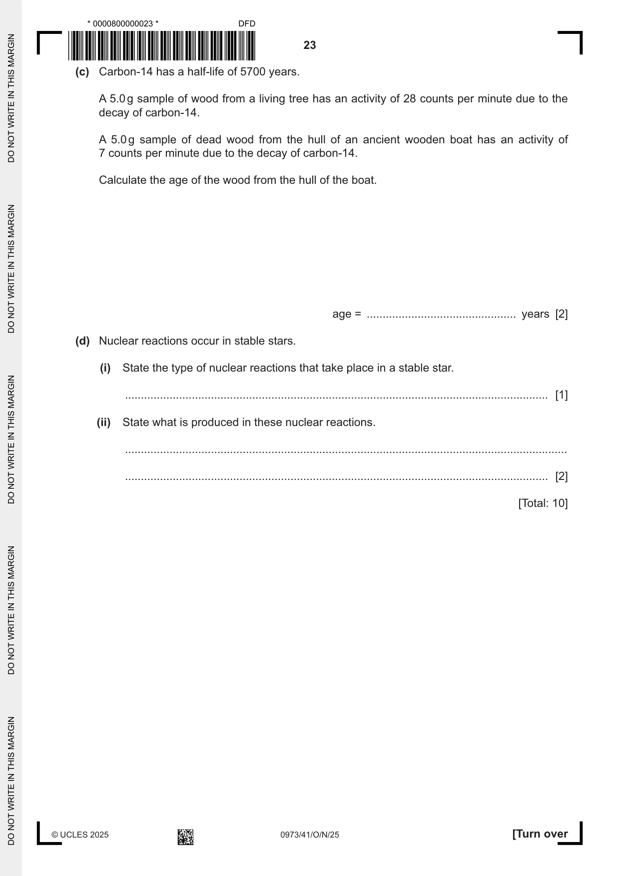 Cambridge IGCSE Sciences - Co-ordinated (9-1) 0973 2025 Oct/Nov Paper 4 · Variant 1 question paper, page 23 of 28
