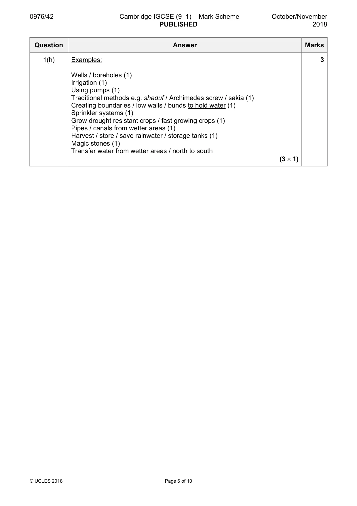 Mark scheme, page 6 of 10