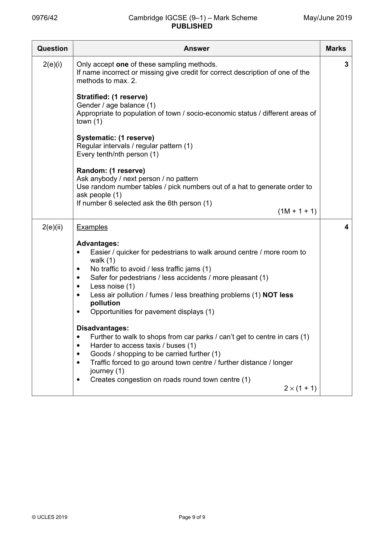 Mark scheme, page 9 of 9