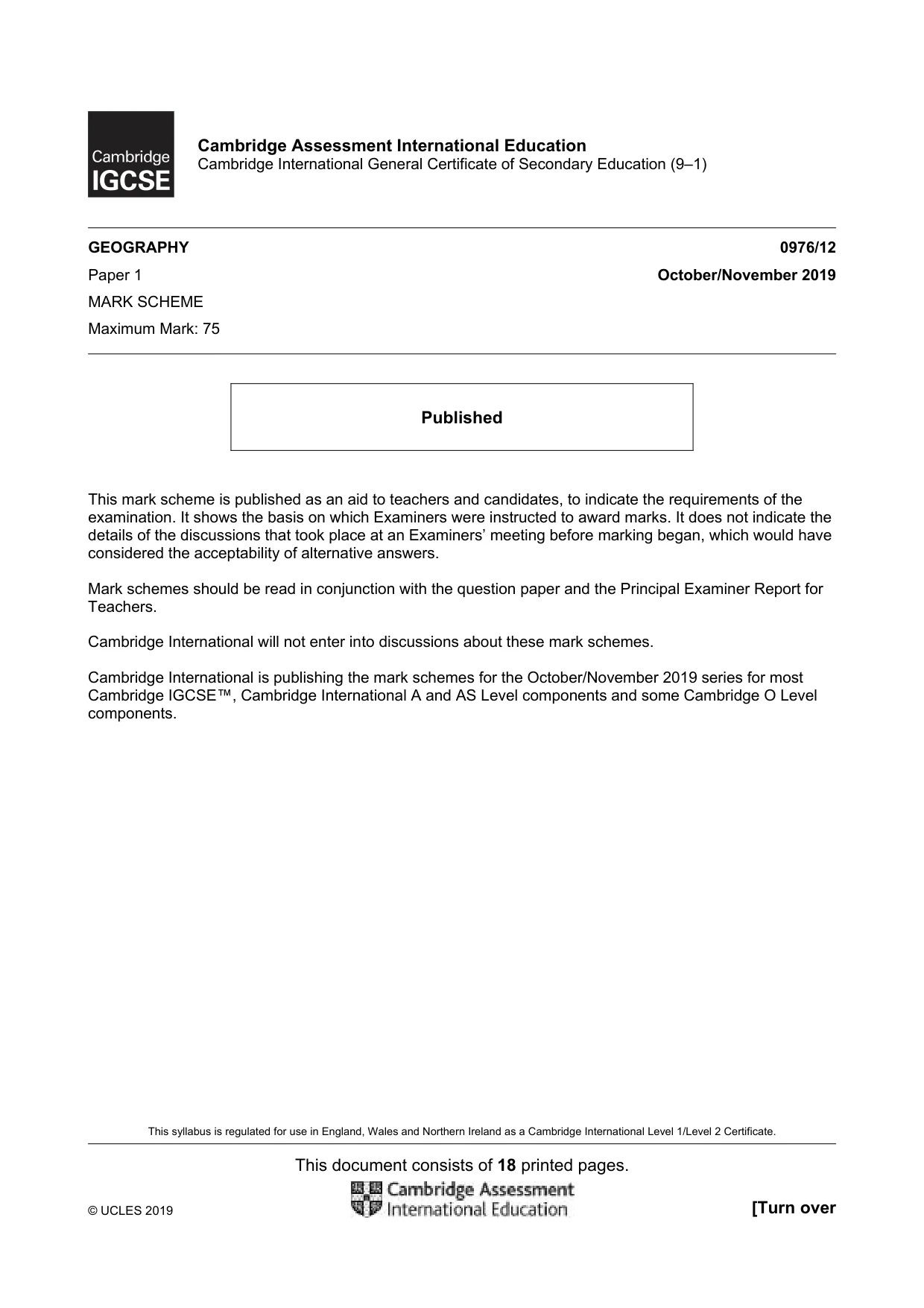 Mark scheme, page 1 of 18