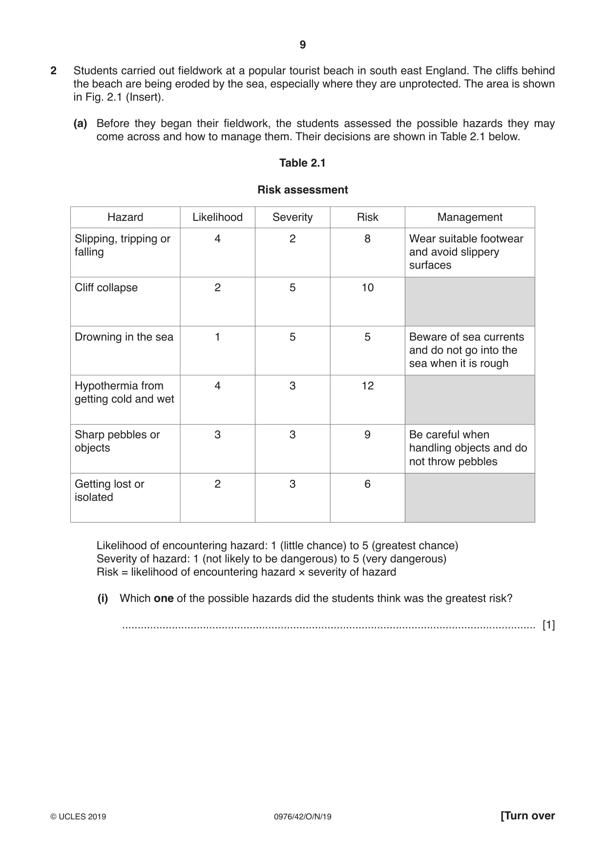 Cambridge IGCSE Geography (9-1) 0976 2019 Oct/Nov Paper 4 · Variant 2 question paper, page 9 of 20