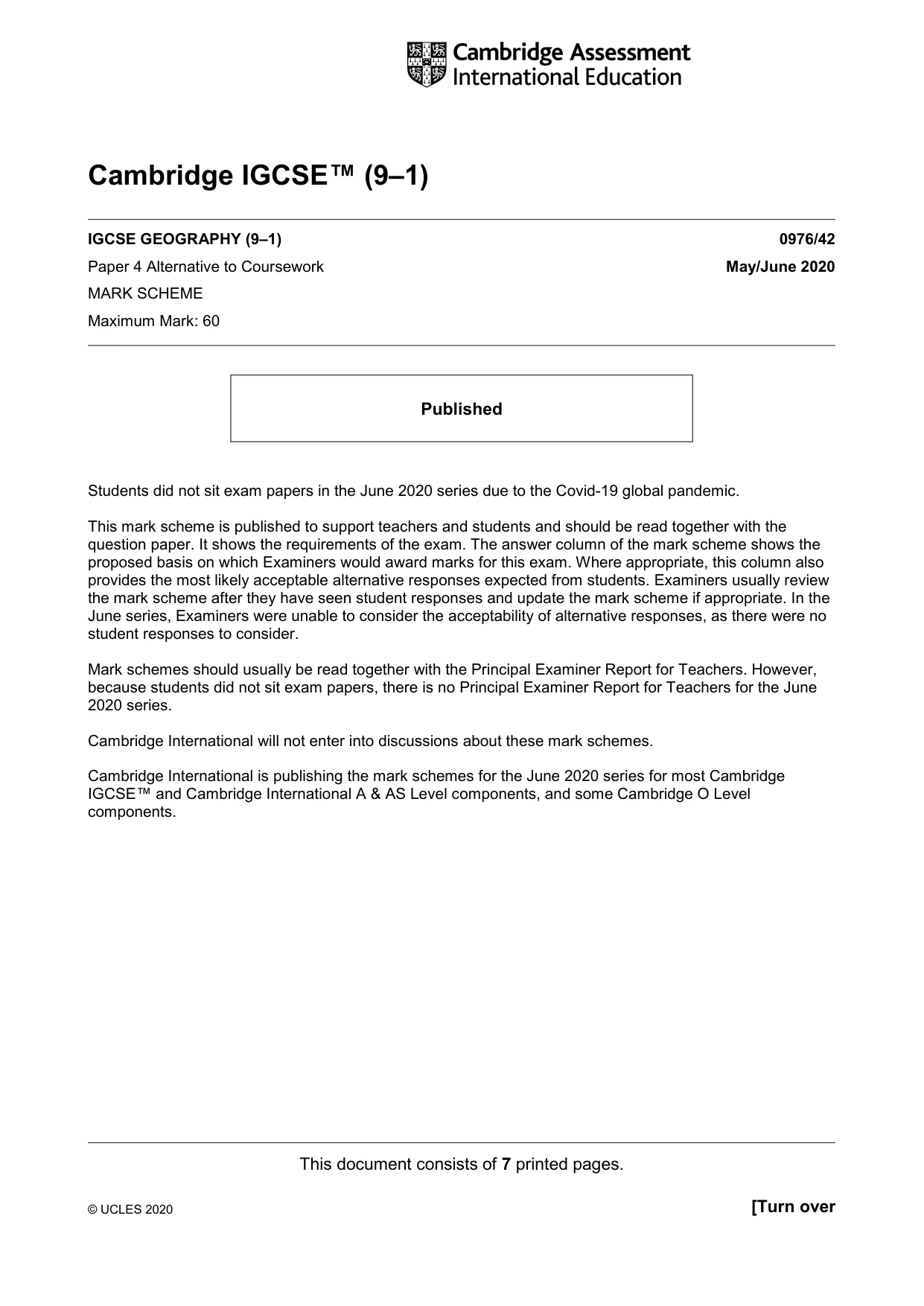 Mark scheme, page 1 of 7