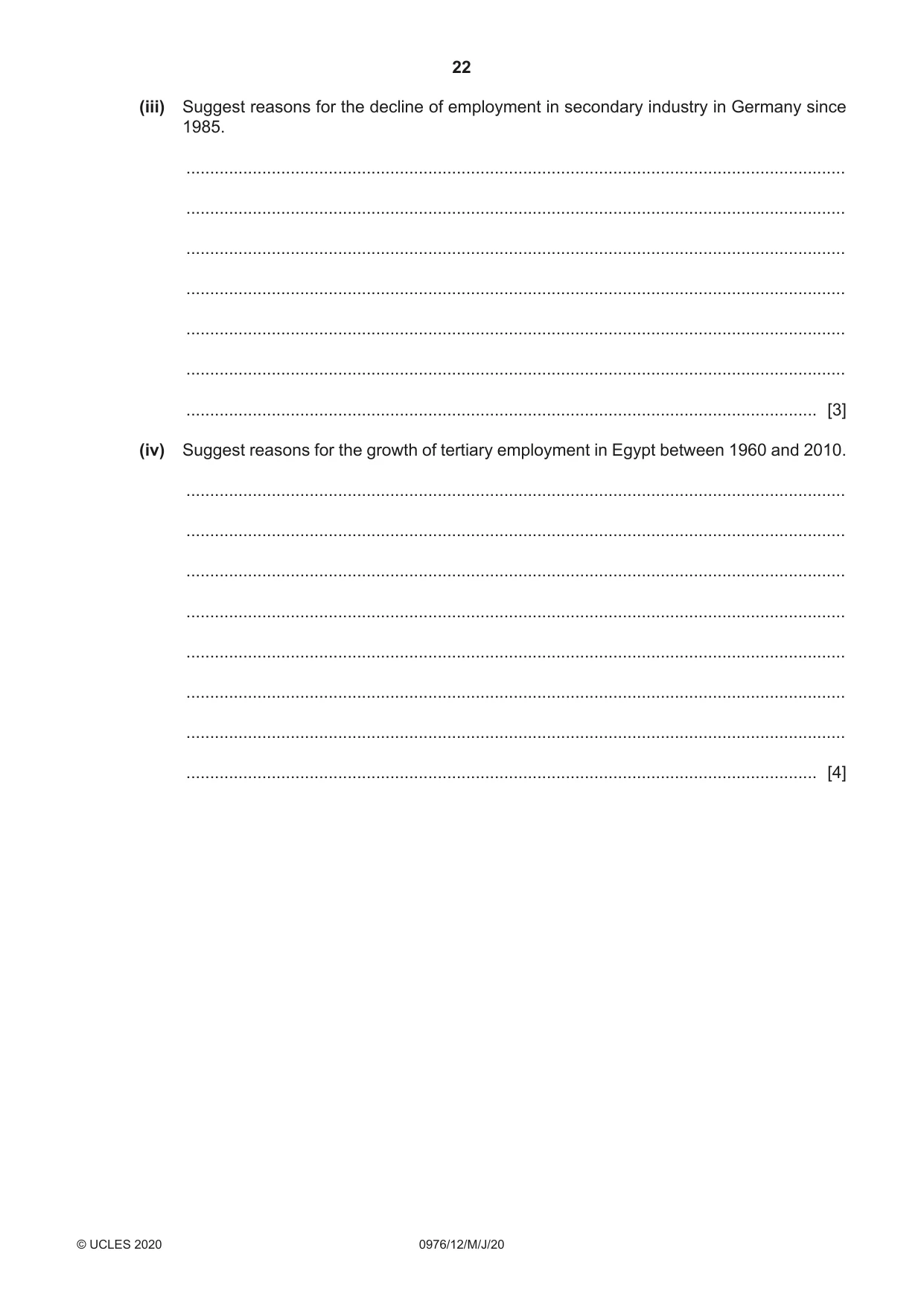 Cambridge IGCSE Geography (9-1) 0976 2020 May/June Paper 1 · Variant 2 question paper, page 22 of 28