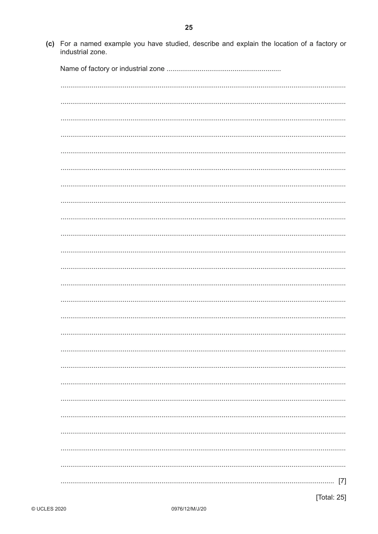 Cambridge IGCSE Geography (9-1) 0976 2020 May/June Paper 1 · Variant 2 question paper, page 25 of 28