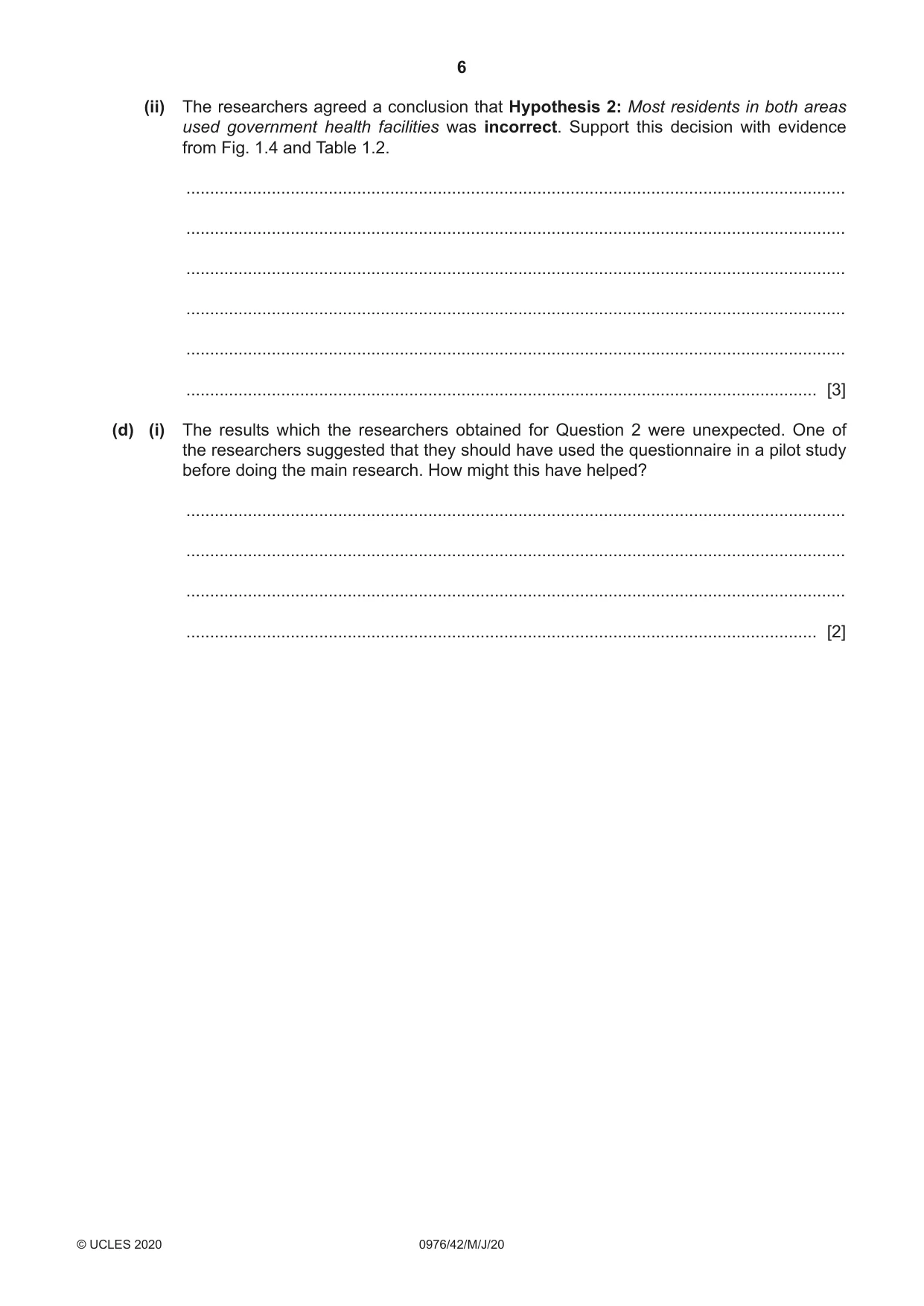 Cambridge IGCSE Geography (9-1) 0976 2020 May/June Paper 4 · Variant 2 question paper, page 6 of 16
