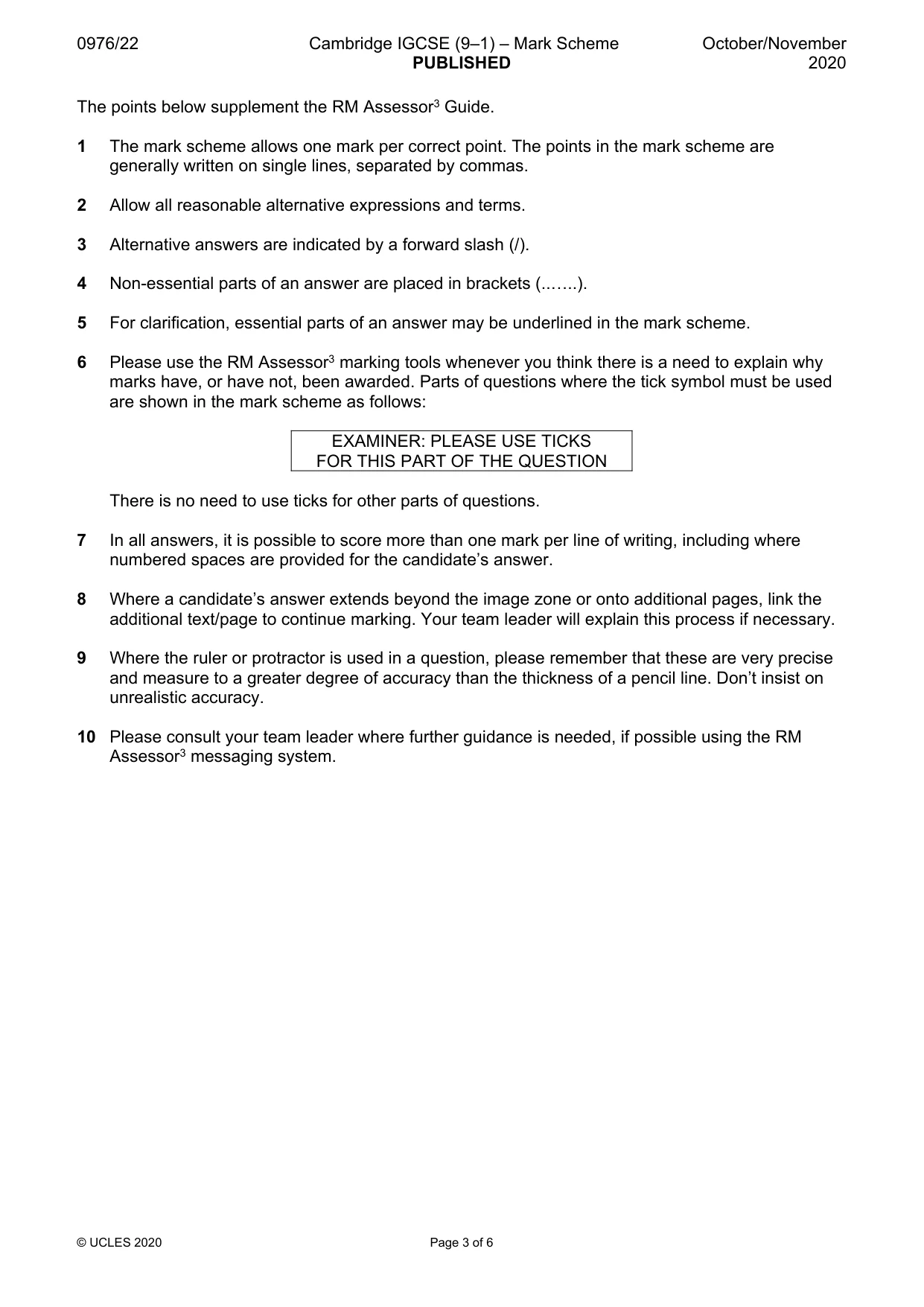 Mark scheme, page 3 of 6