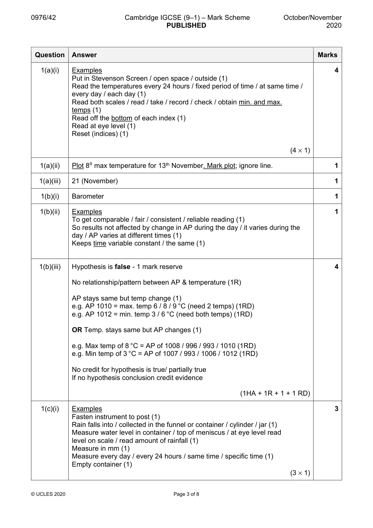Mark scheme, page 3 of 8