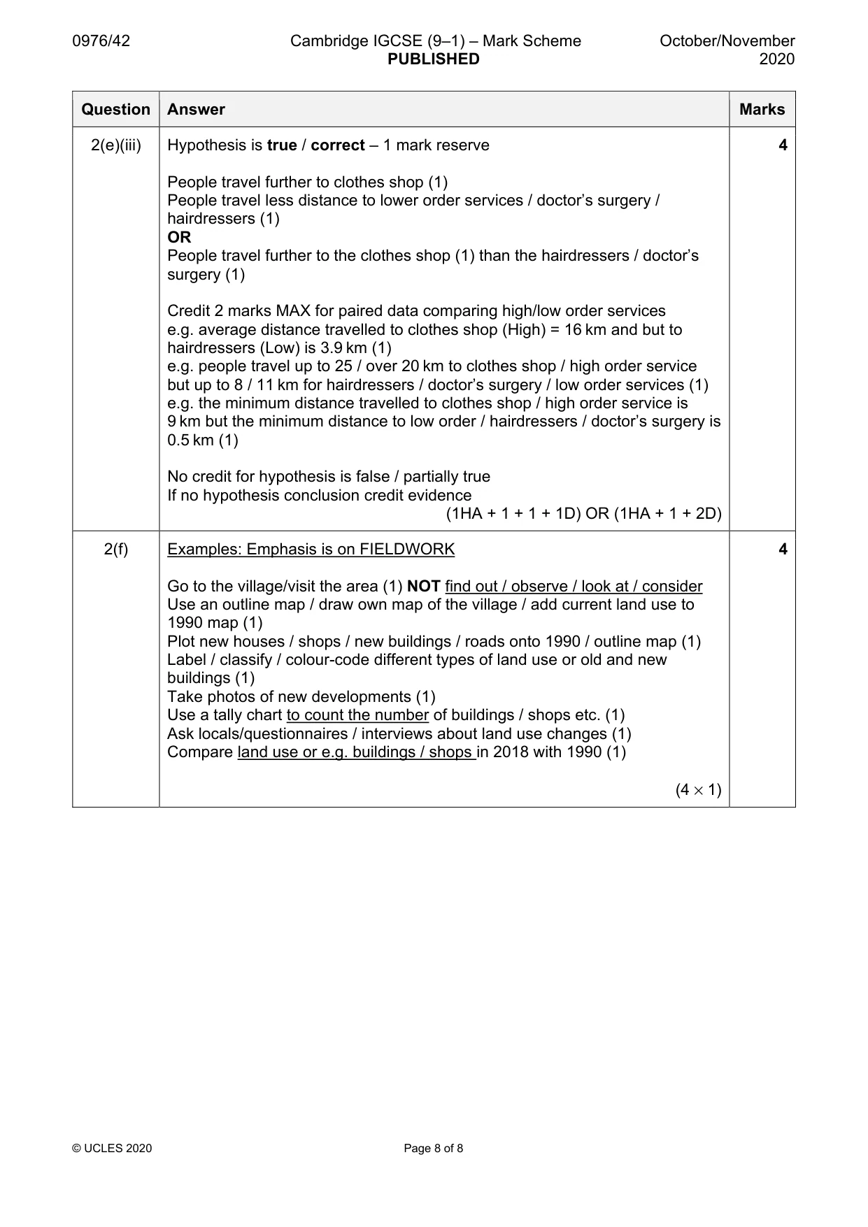 Mark scheme, page 8 of 8