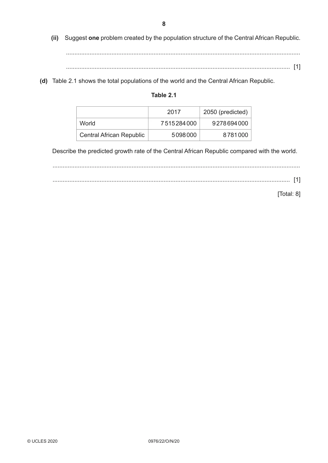 Cambridge IGCSE Geography (9-1) 0976 2020 Oct/Nov Paper 2 · Variant 2 question paper, page 8 of 20