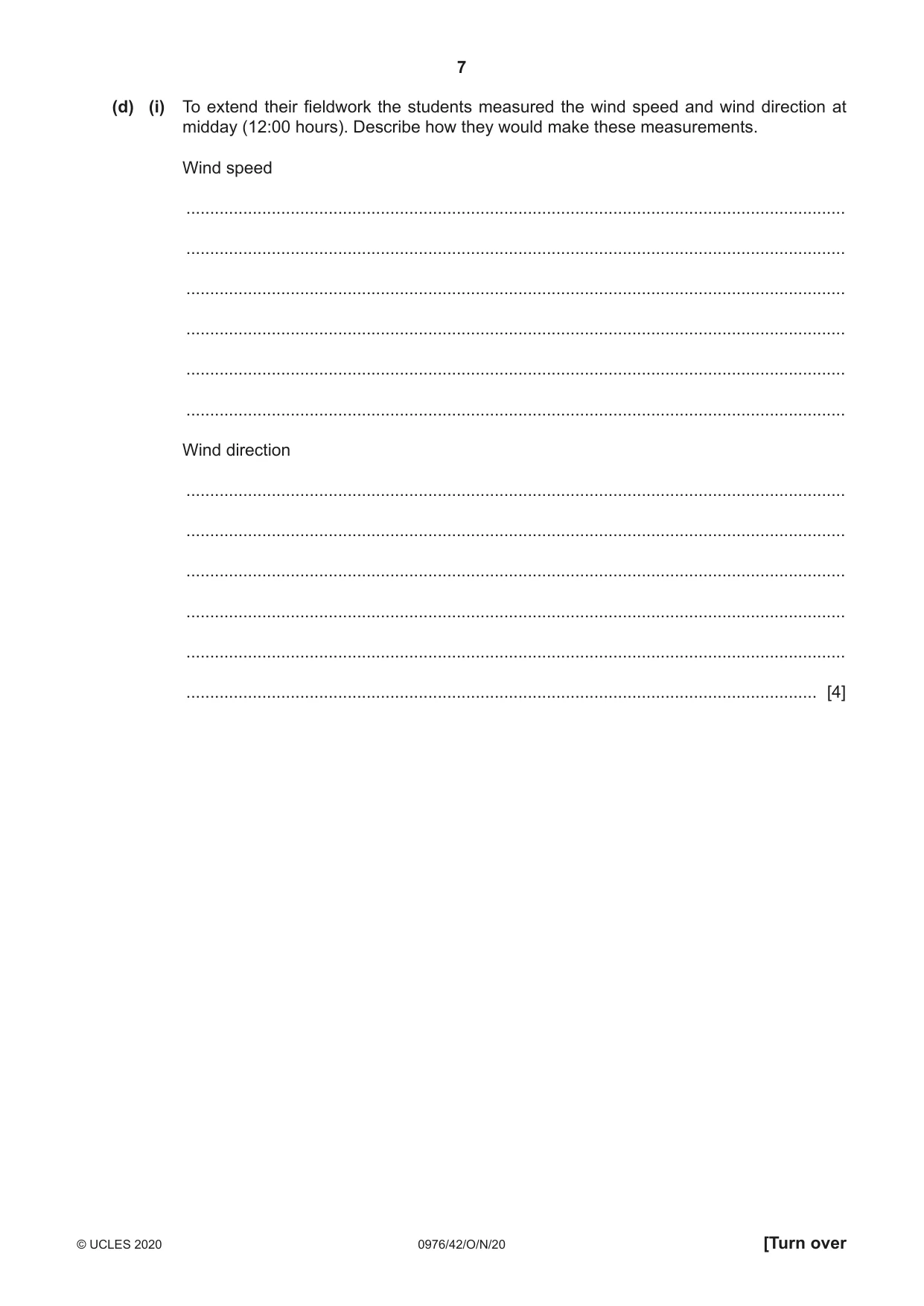 Cambridge IGCSE Geography (9-1) 0976 2020 Oct/Nov Paper 4 · Variant 2 question paper, page 7 of 20
