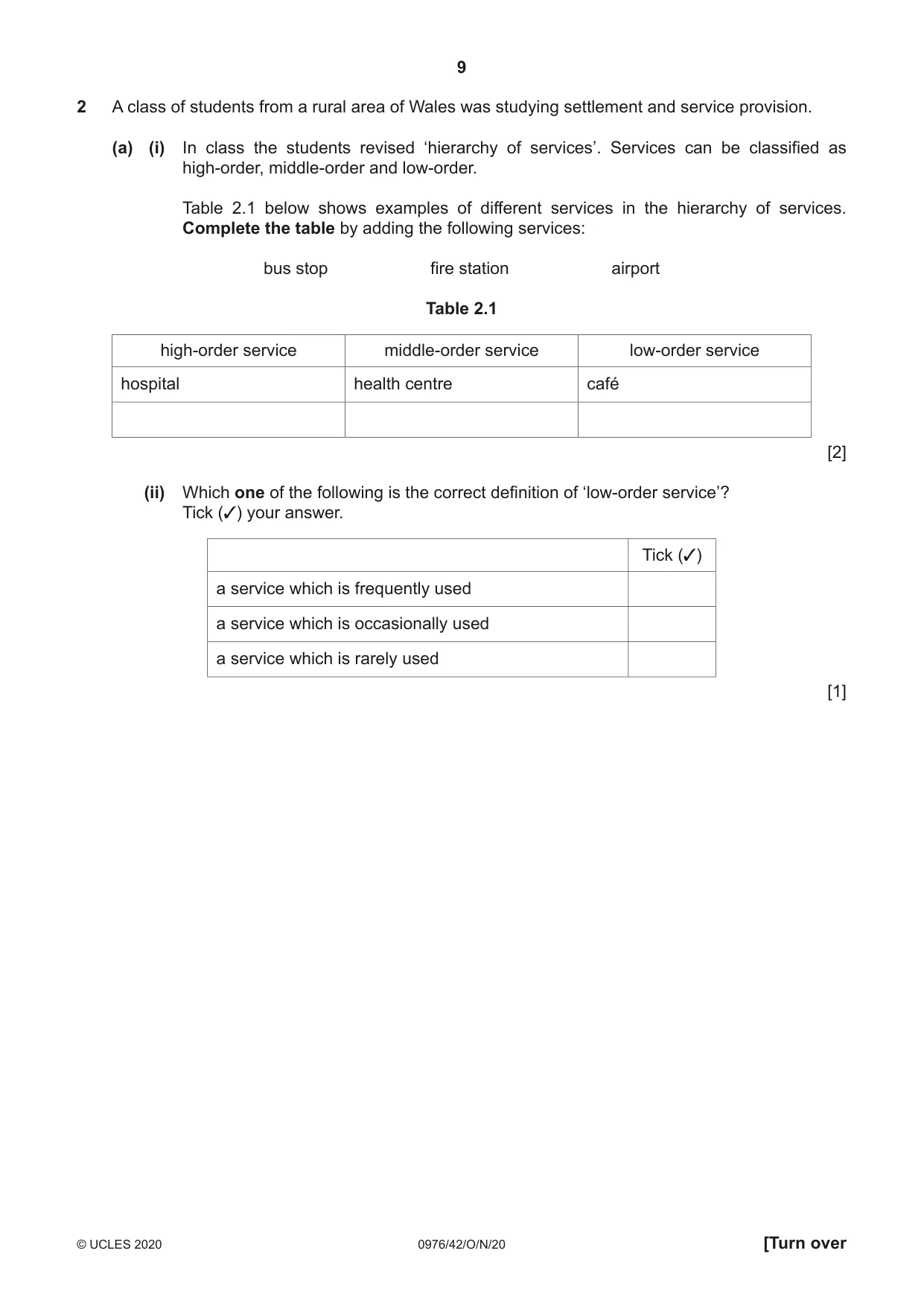 Cambridge IGCSE Geography (9-1) 0976 2020 Oct/Nov Paper 4 · Variant 2 question paper, page 9 of 20