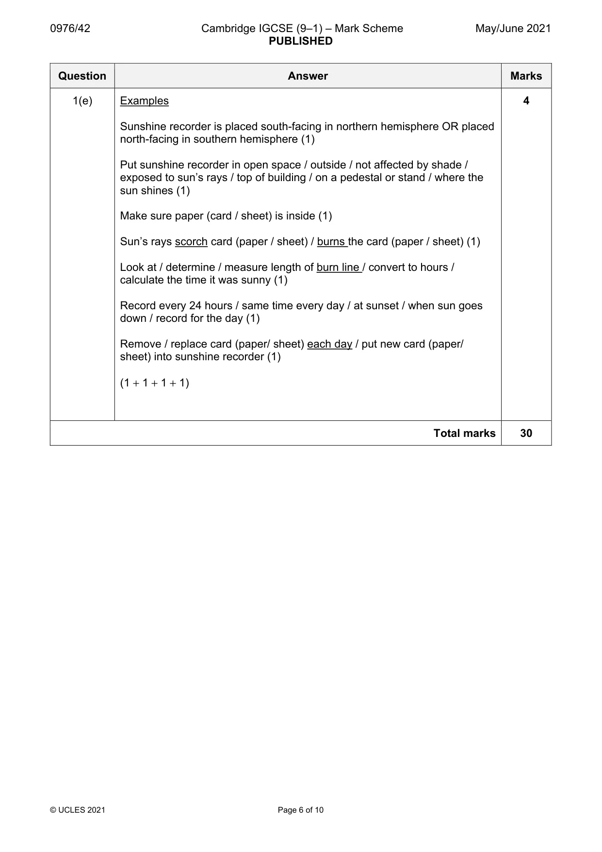 Mark scheme, page 6 of 10