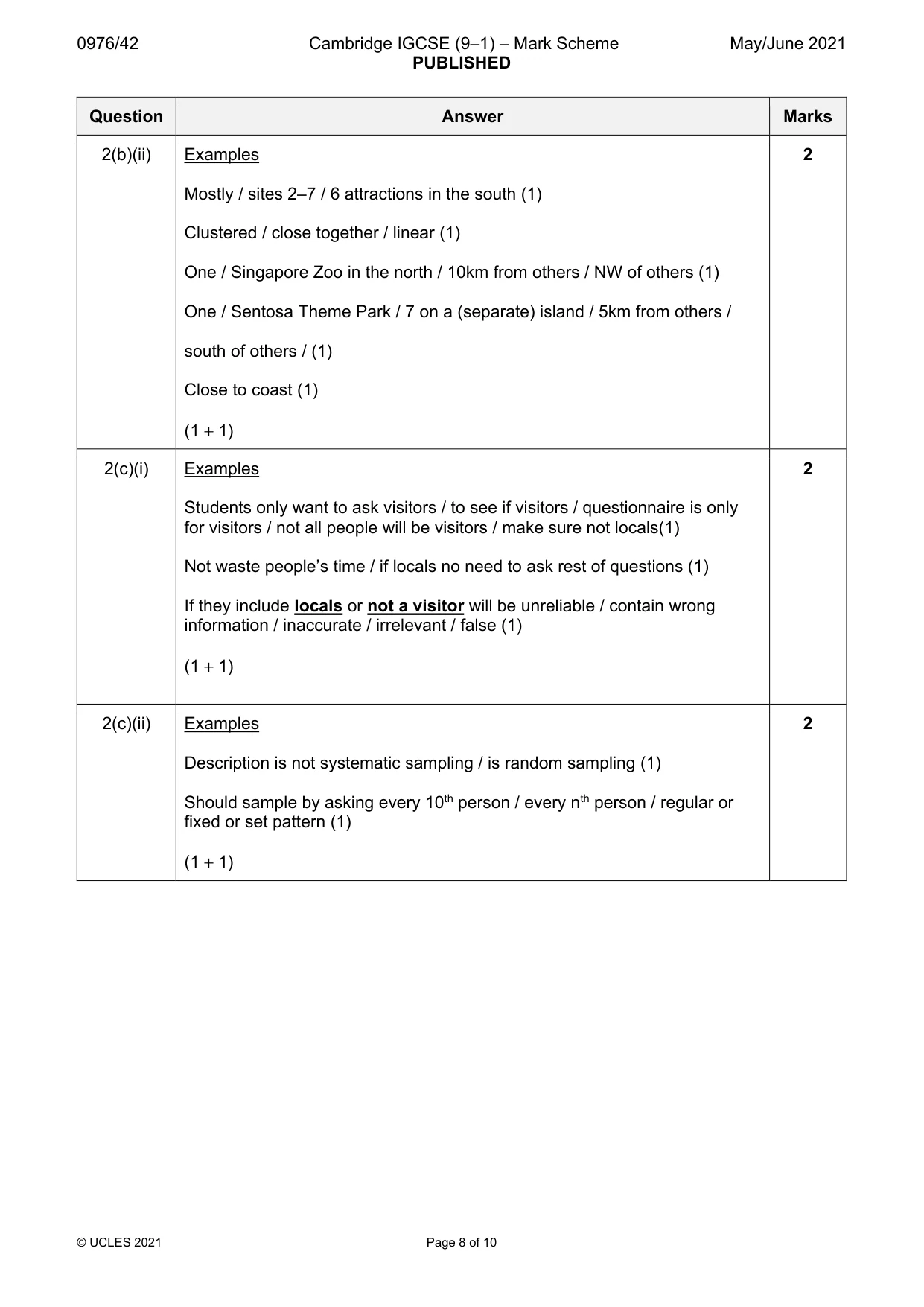 Mark scheme, page 8 of 10