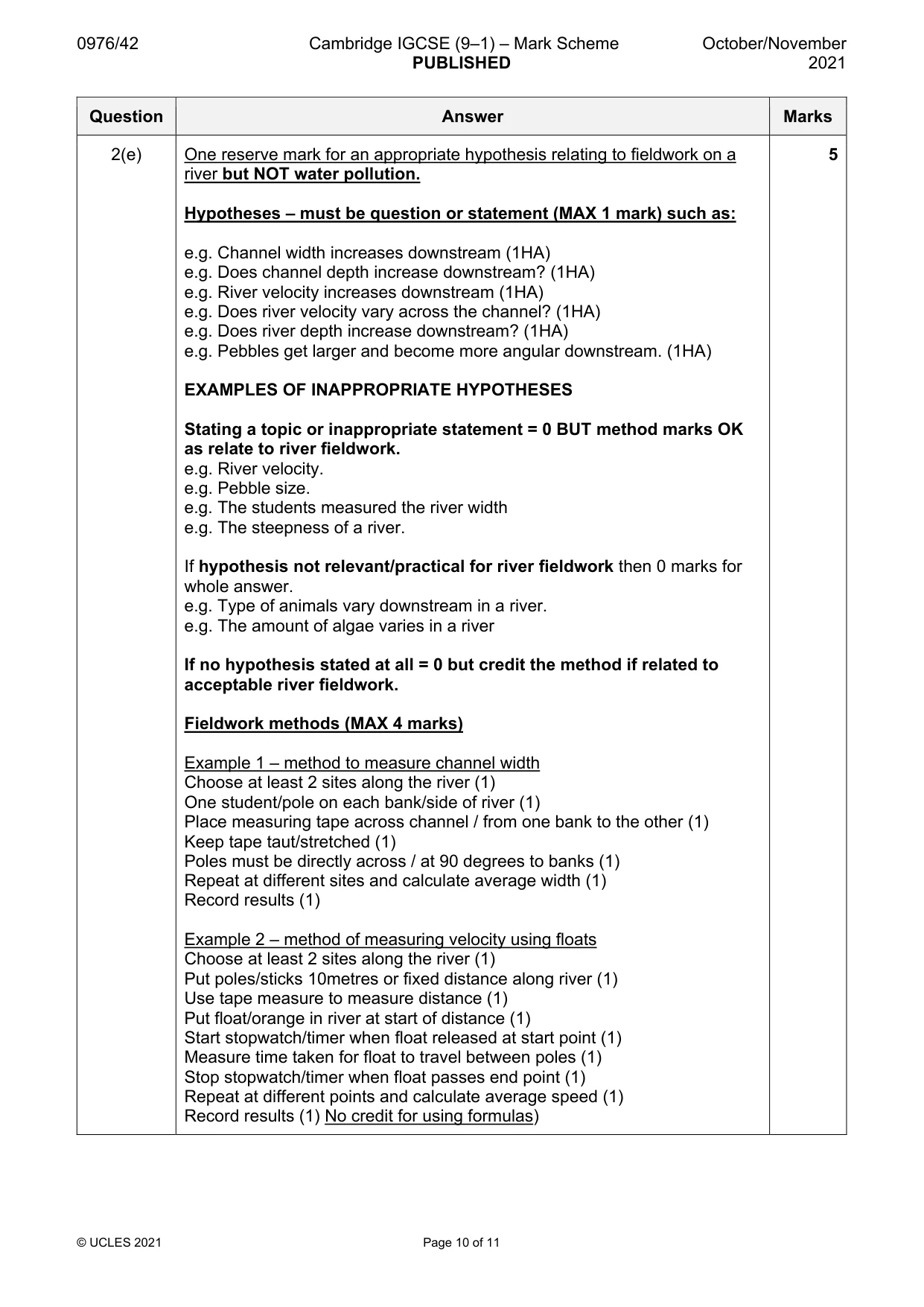 Mark scheme, page 10 of 11
