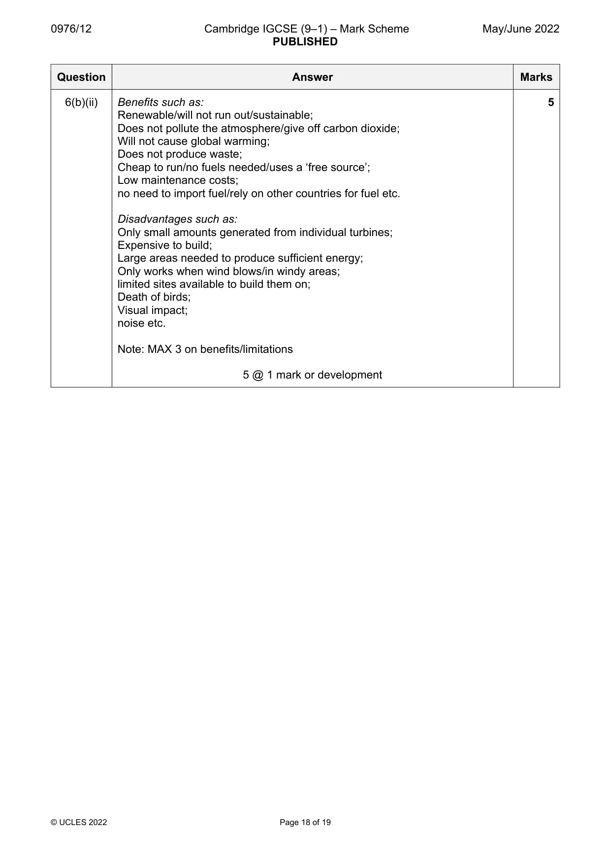 Mark scheme, page 18 of 19