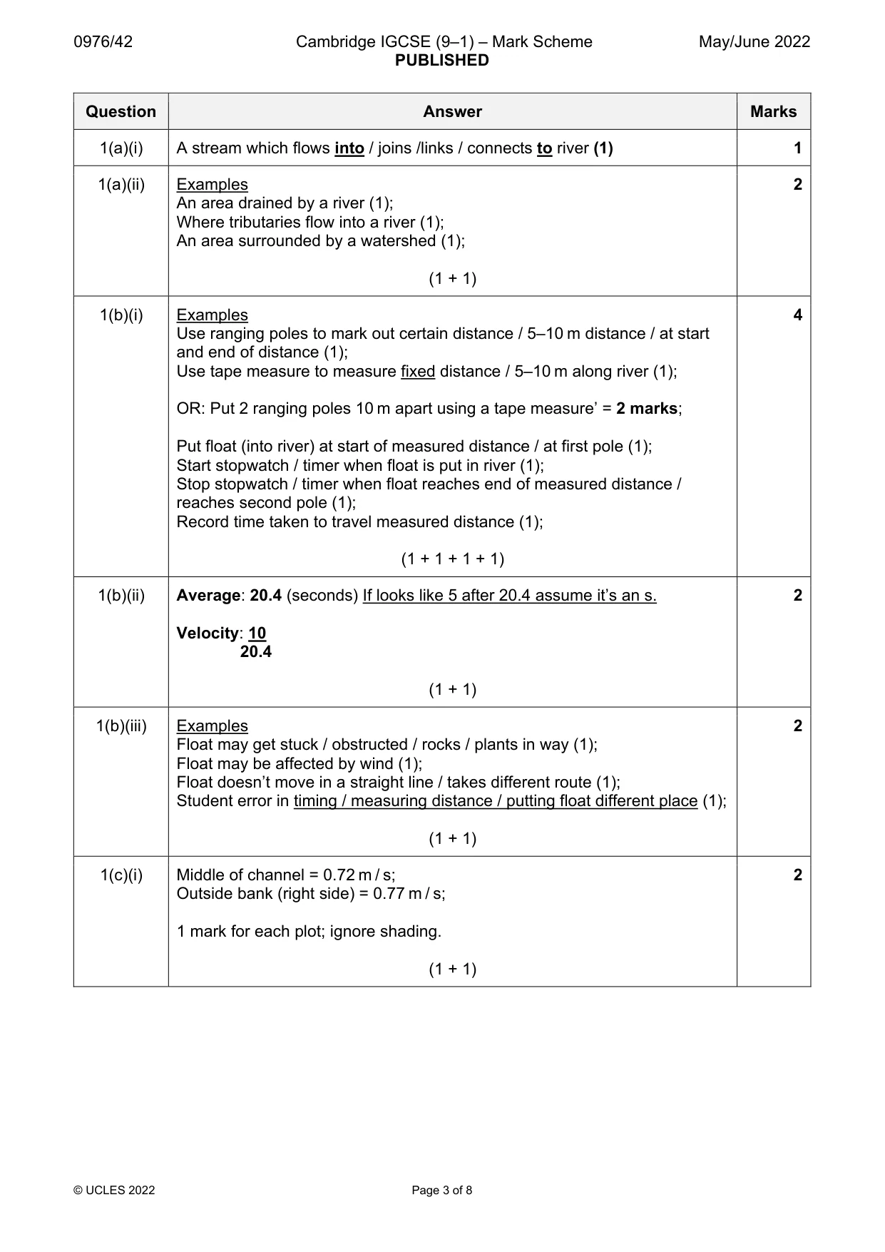 Mark scheme, page 3 of 8