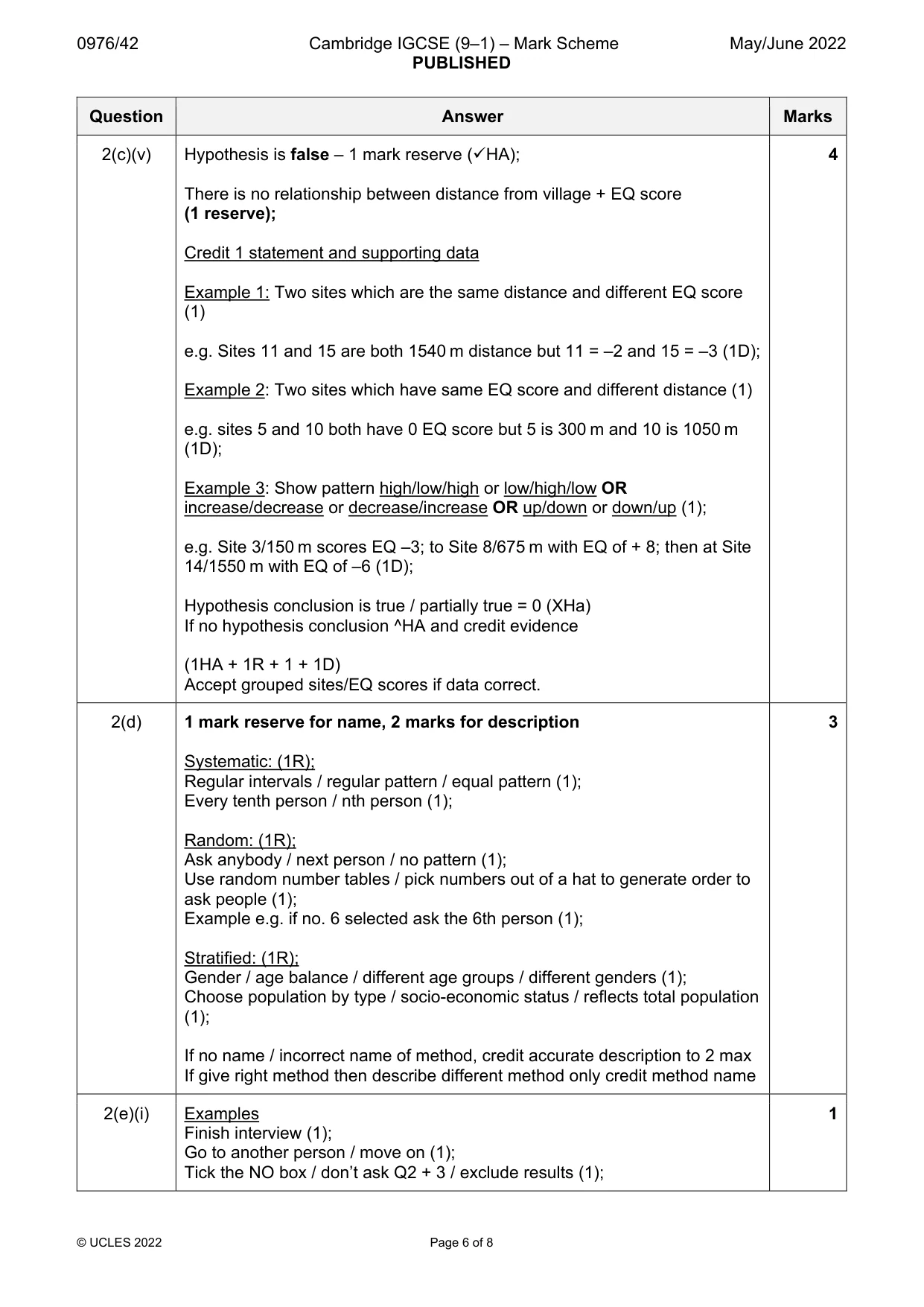 Mark scheme, page 6 of 8