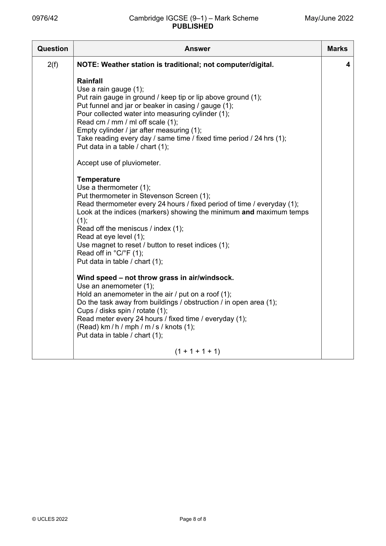 Mark scheme, page 8 of 8