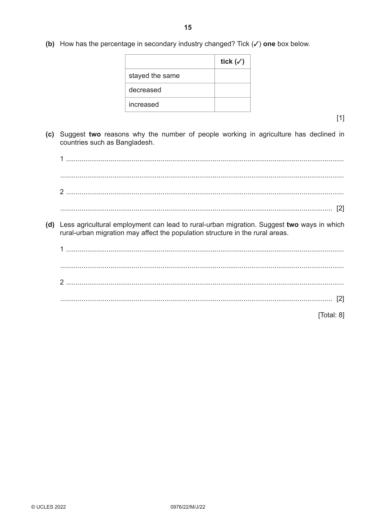 Cambridge IGCSE Geography (9-1) 0976 2022 May/June Paper 2 · Variant 2 question paper, page 15 of 20