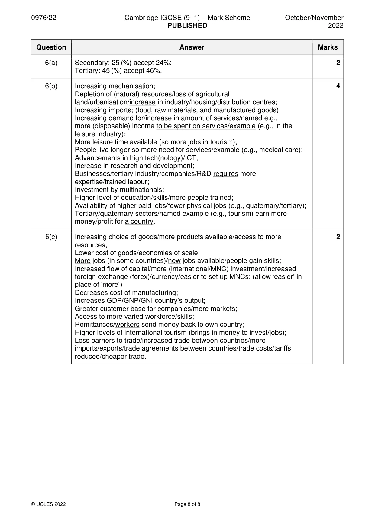 Mark scheme, page 8 of 8
