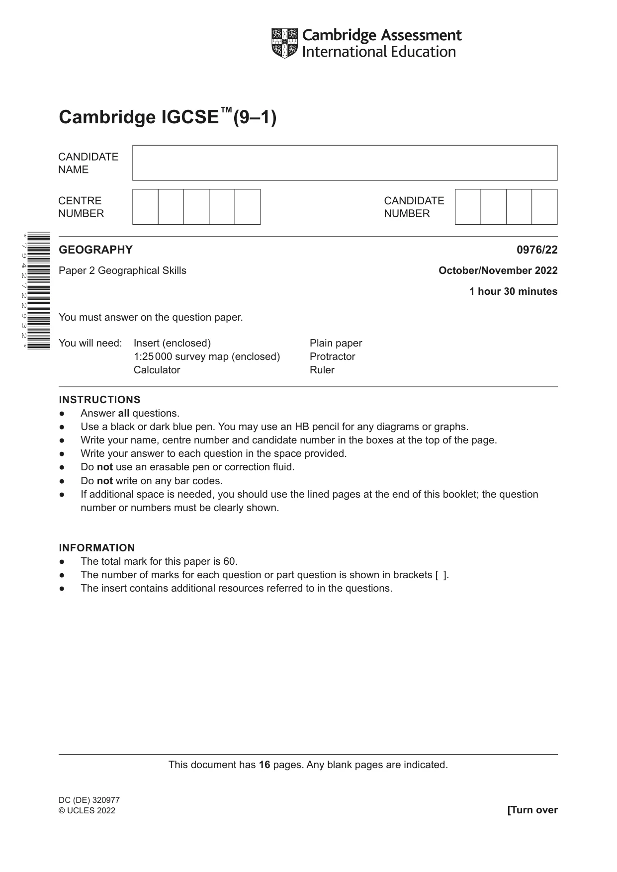 Cambridge IGCSE Geography (9-1) 0976 2022 Oct/Nov Paper 2 · Variant 2 question paper, page 1 of 16