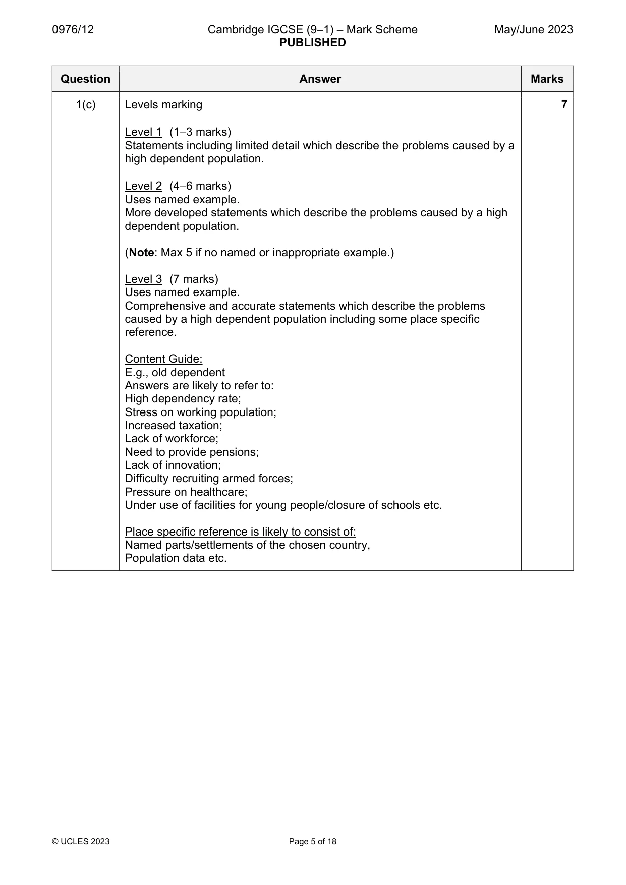 Mark scheme, page 5 of 18