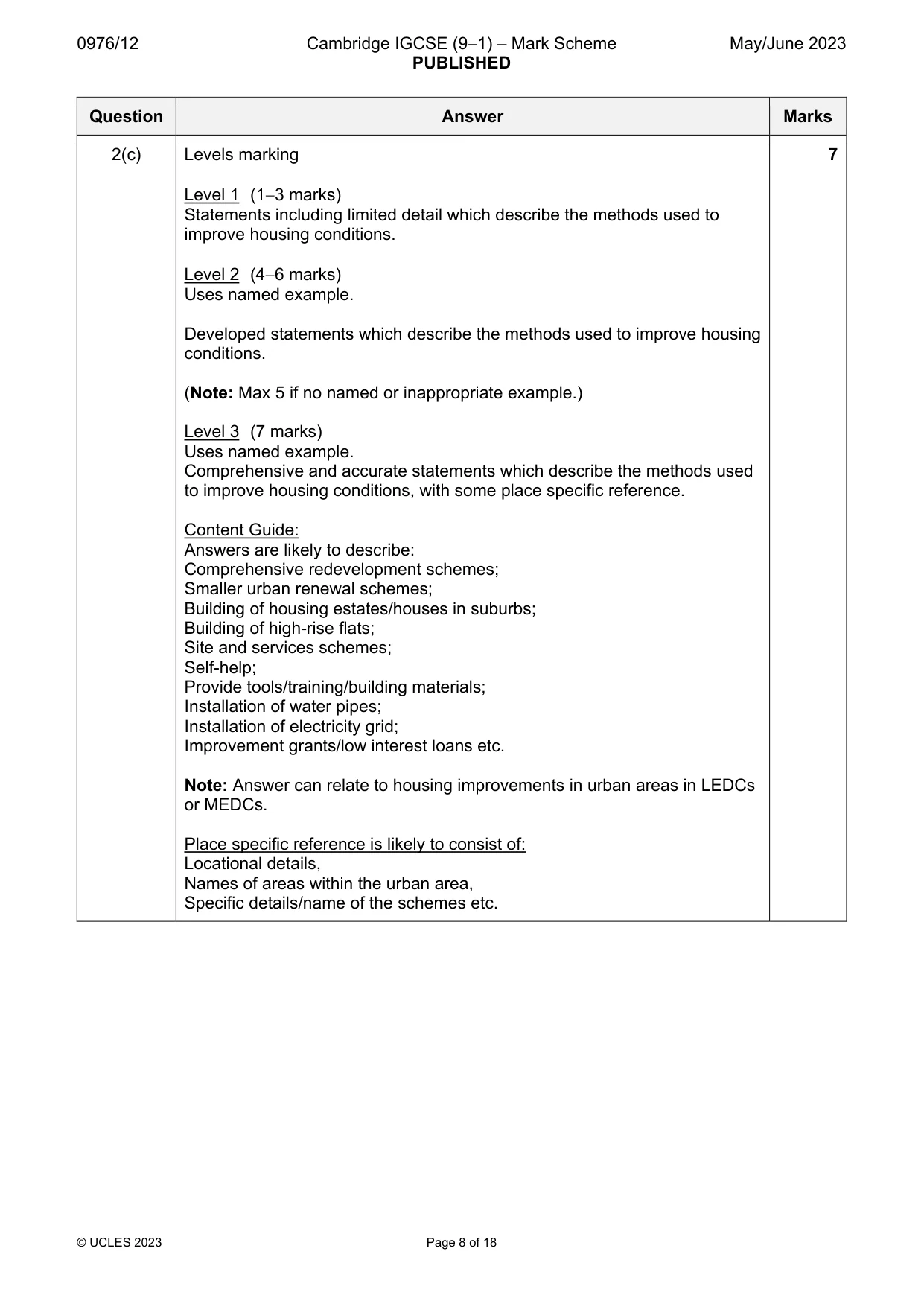 Mark scheme, page 8 of 18