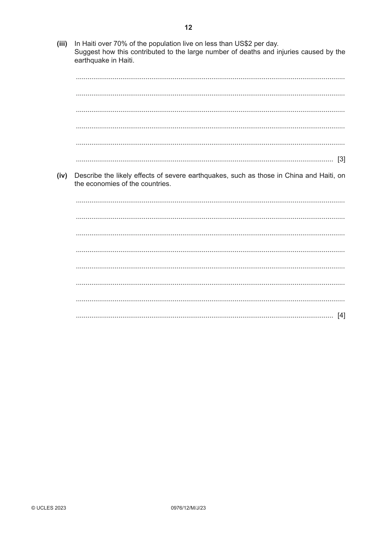 Cambridge IGCSE Geography (9-1) 0976 2023 May/June Paper 1 · Variant 2 question paper, page 12 of 32