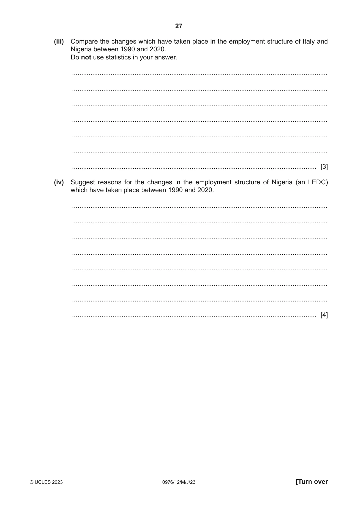 Cambridge IGCSE Geography (9-1) 0976 2023 May/June Paper 1 · Variant 2 question paper, page 27 of 32