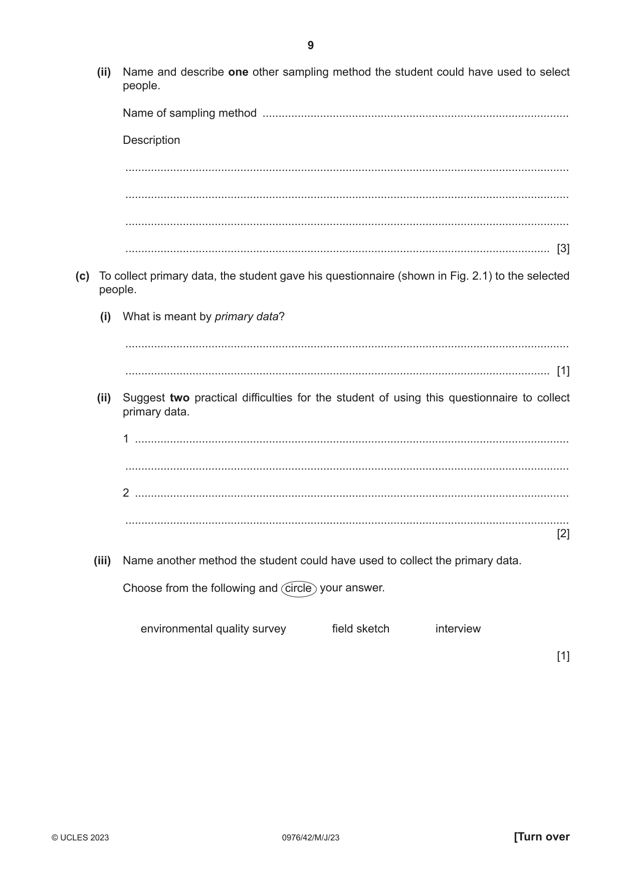 Cambridge IGCSE Geography (9-1) 0976 2023 May/June Paper 4 · Variant 2 question paper, page 9 of 20