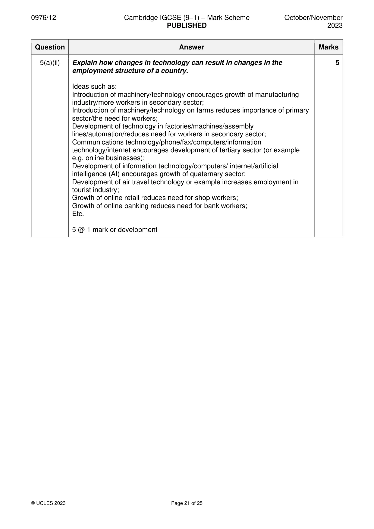 Mark scheme, page 21 of 25