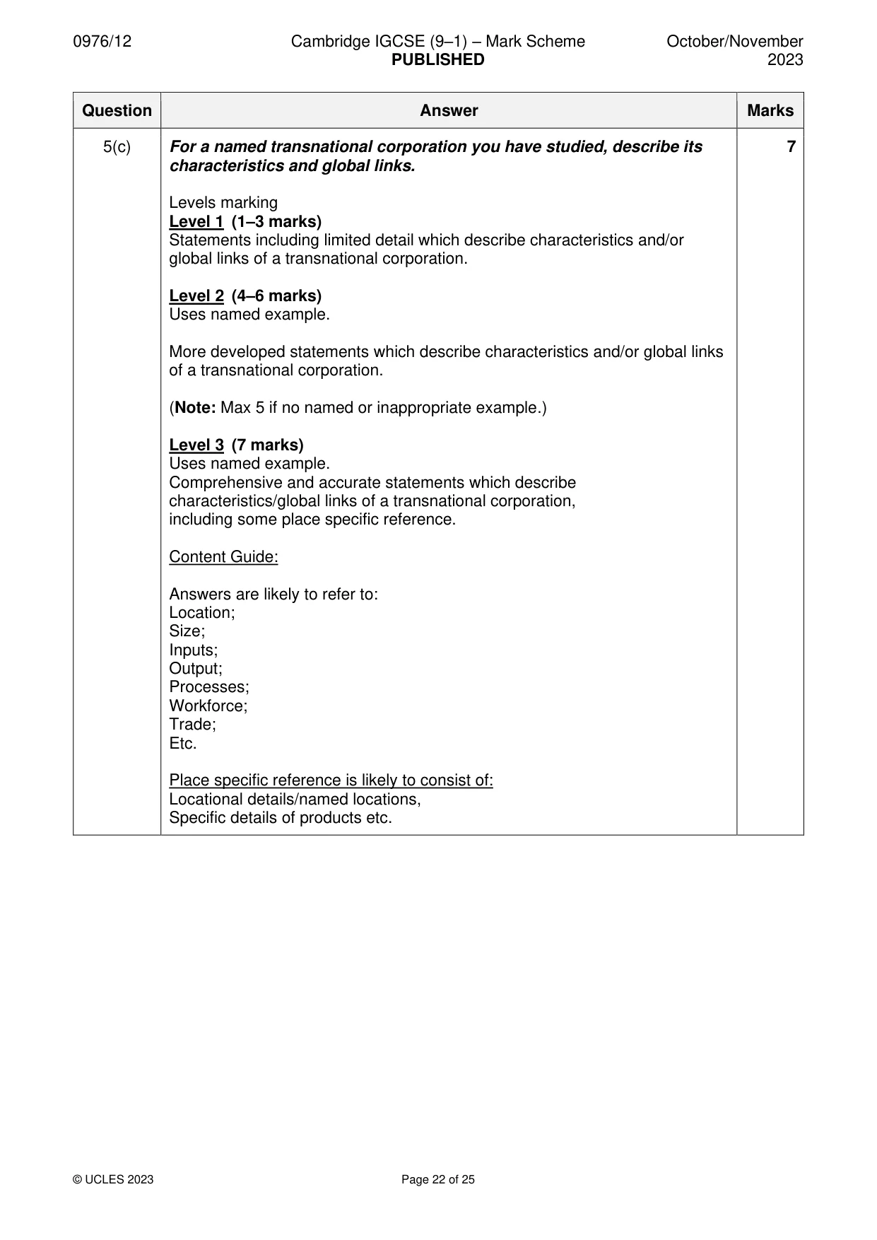 Mark scheme, page 22 of 25