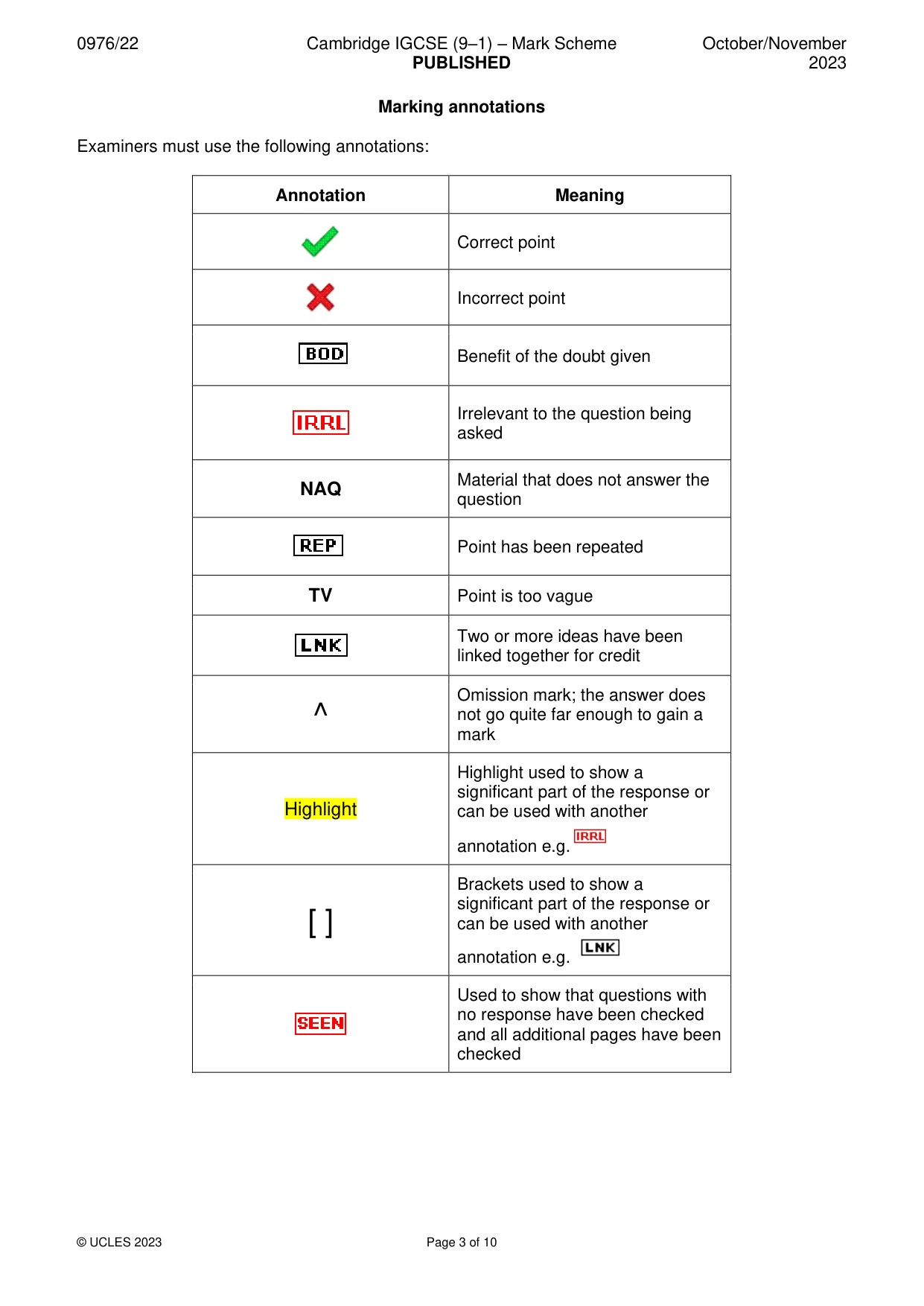 Mark scheme, page 3 of 10