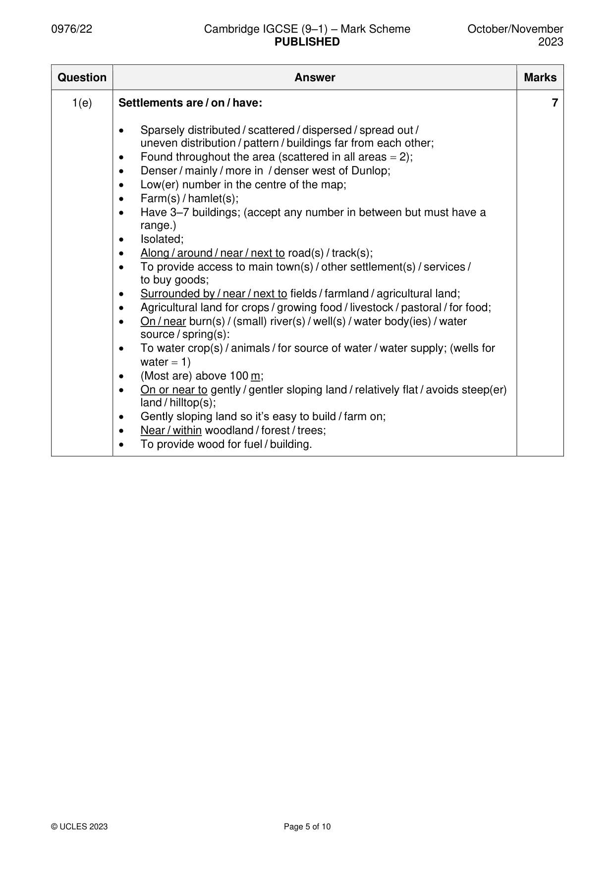 Mark scheme, page 5 of 10