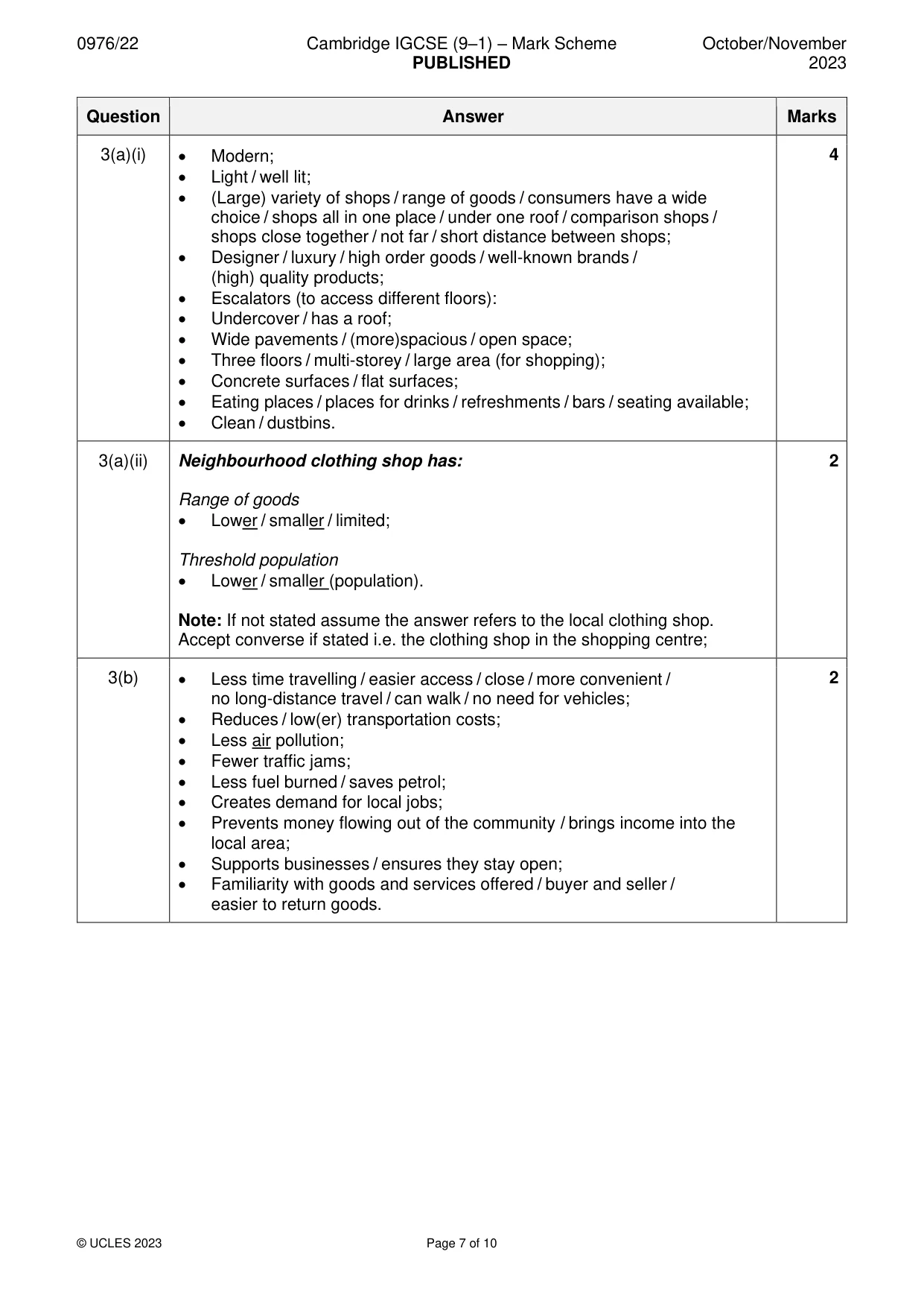 Mark scheme, page 7 of 10