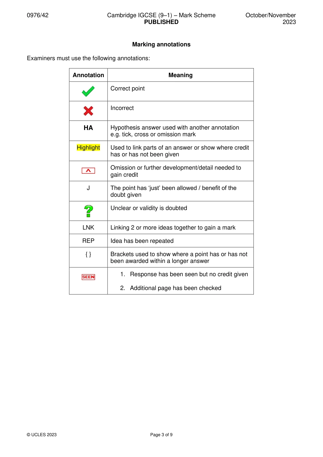 Mark scheme, page 3 of 9