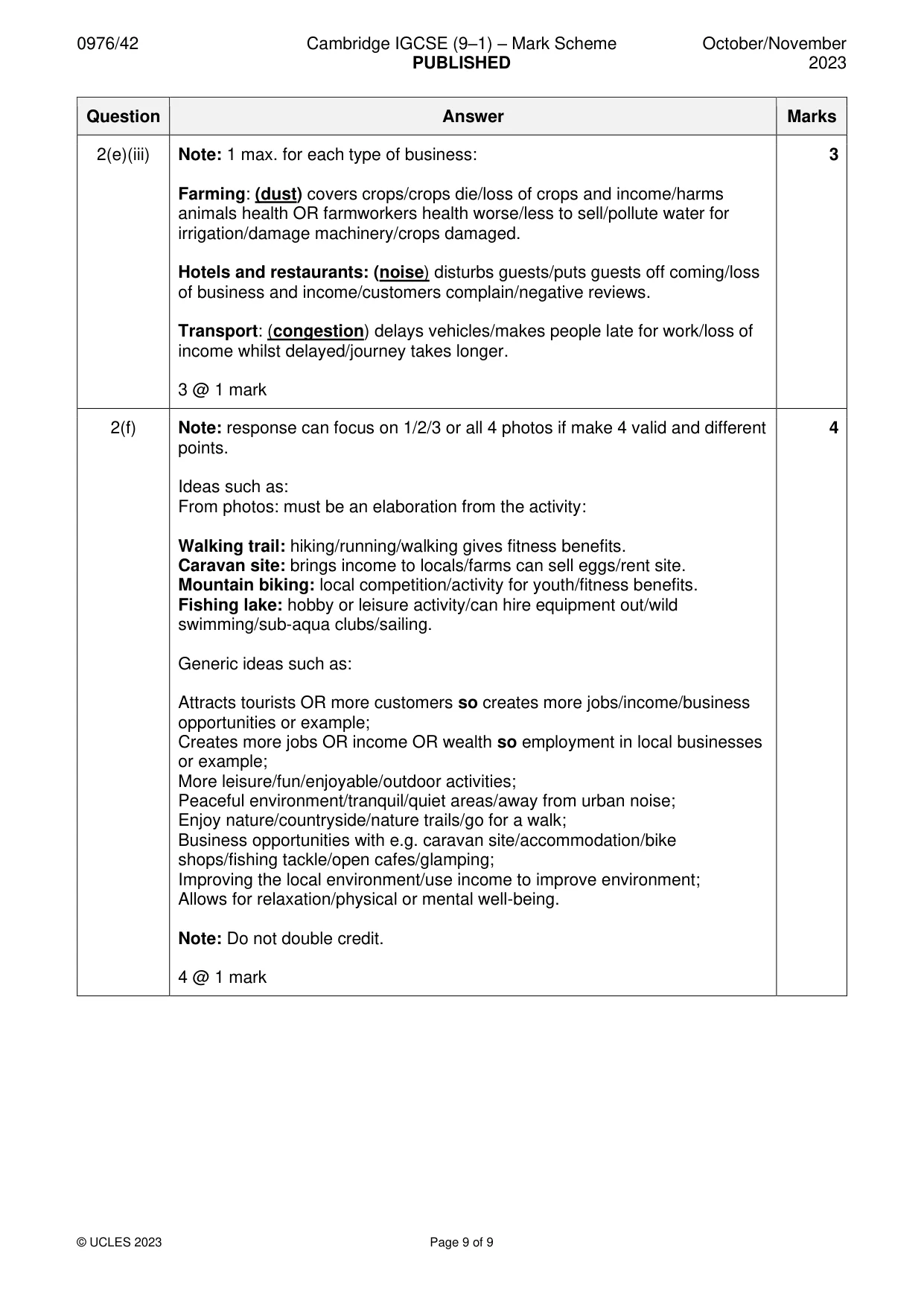 Mark scheme, page 9 of 9