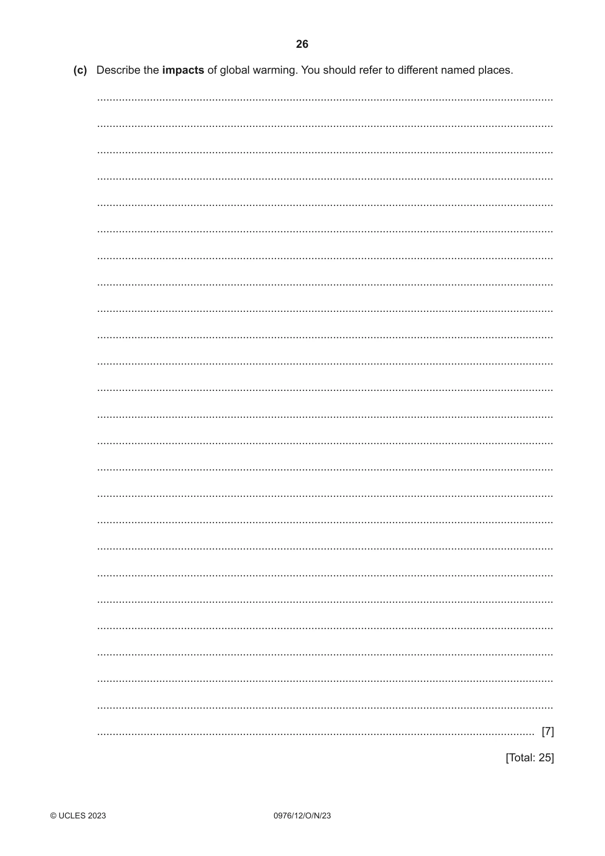 Cambridge IGCSE Geography (9-1) 0976 2023 Oct/Nov Paper 1 · Variant 2 question paper, page 26 of 28
