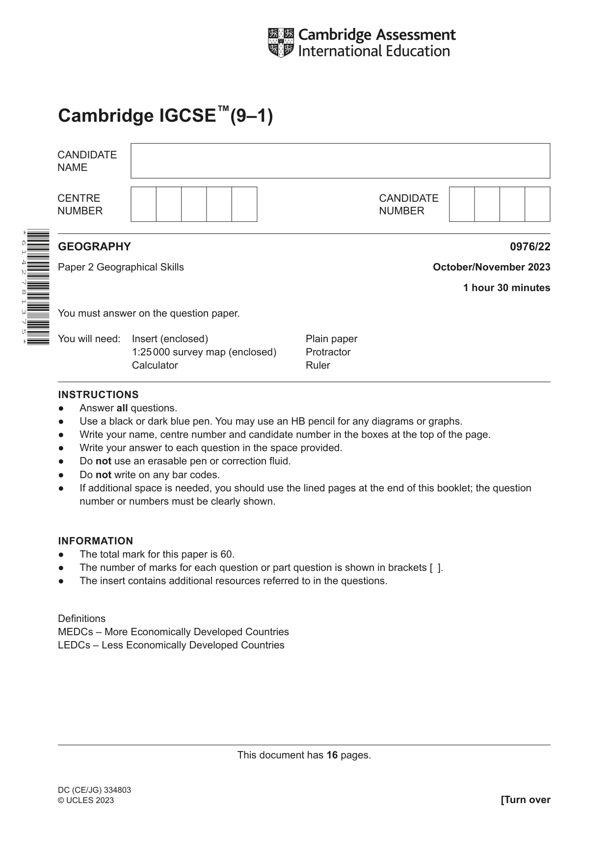 Cambridge IGCSE Geography (9-1) 0976 2023 Oct/Nov Paper 2 · Variant 2 question paper, page 1 of 16