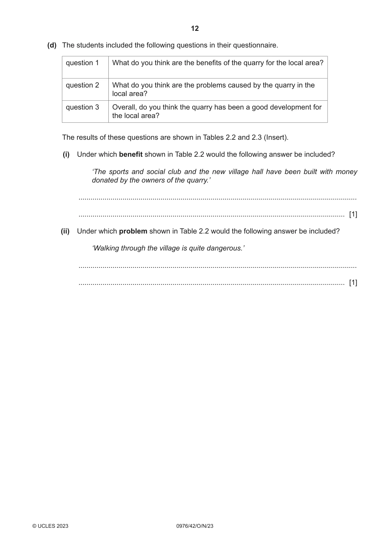 Cambridge IGCSE Geography (9-1) 0976 2023 Oct/Nov Paper 4 · Variant 2 question paper, page 12 of 20