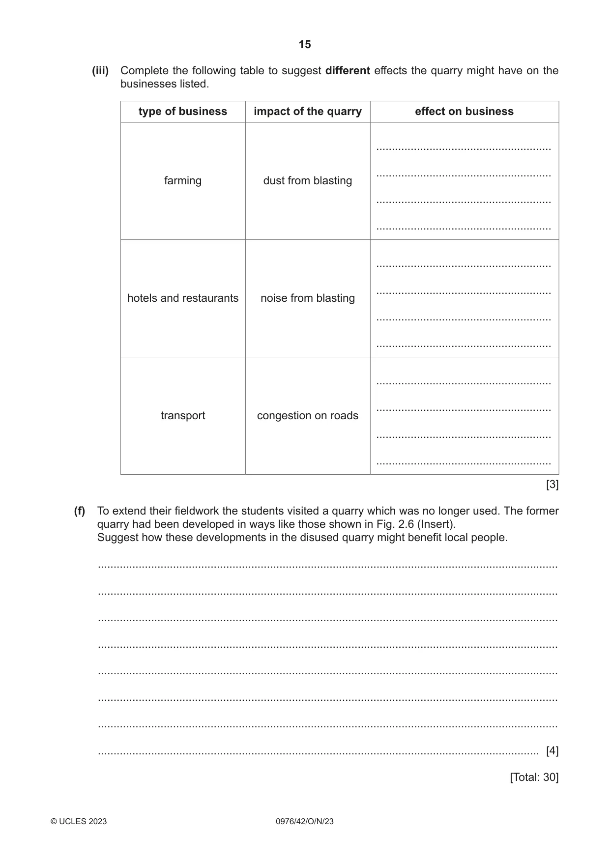 Cambridge IGCSE Geography (9-1) 0976 2023 Oct/Nov Paper 4 · Variant 2 question paper, page 15 of 20