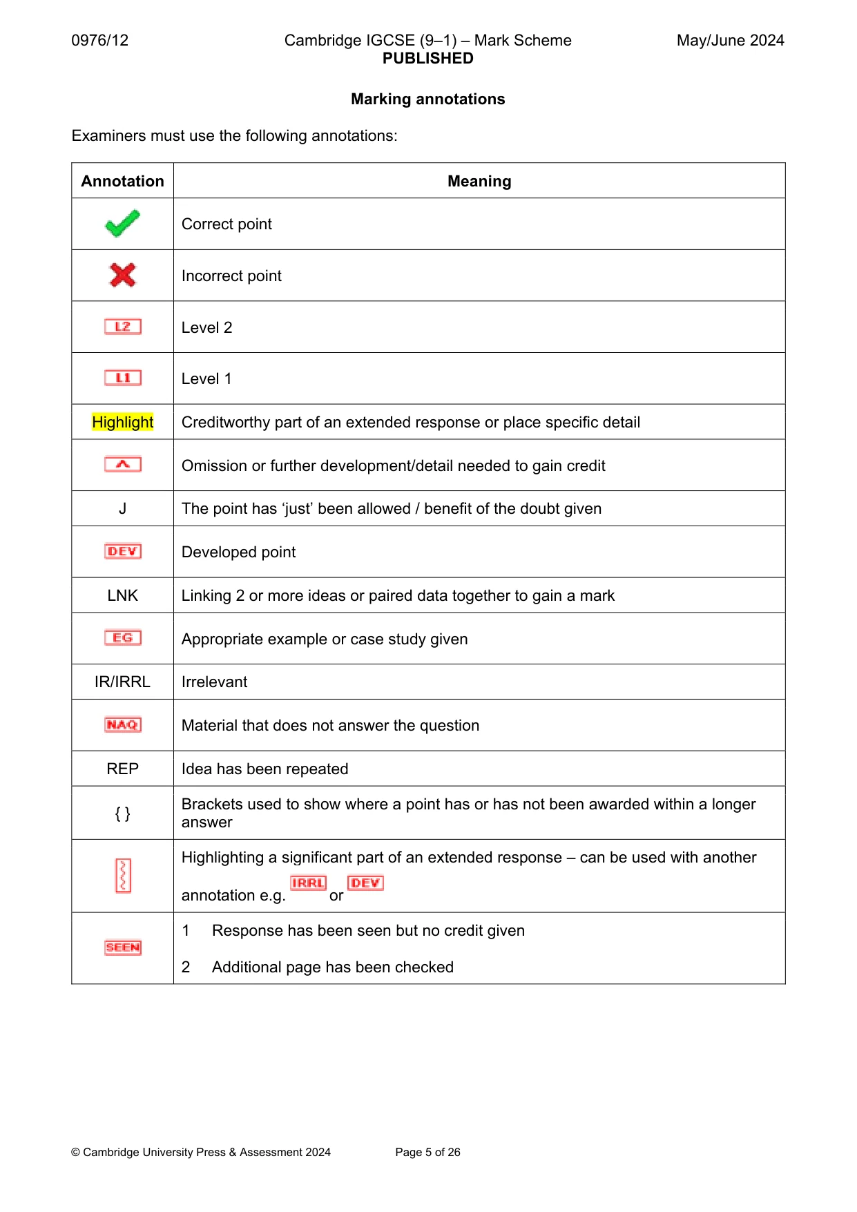 Mark scheme, page 5 of 26