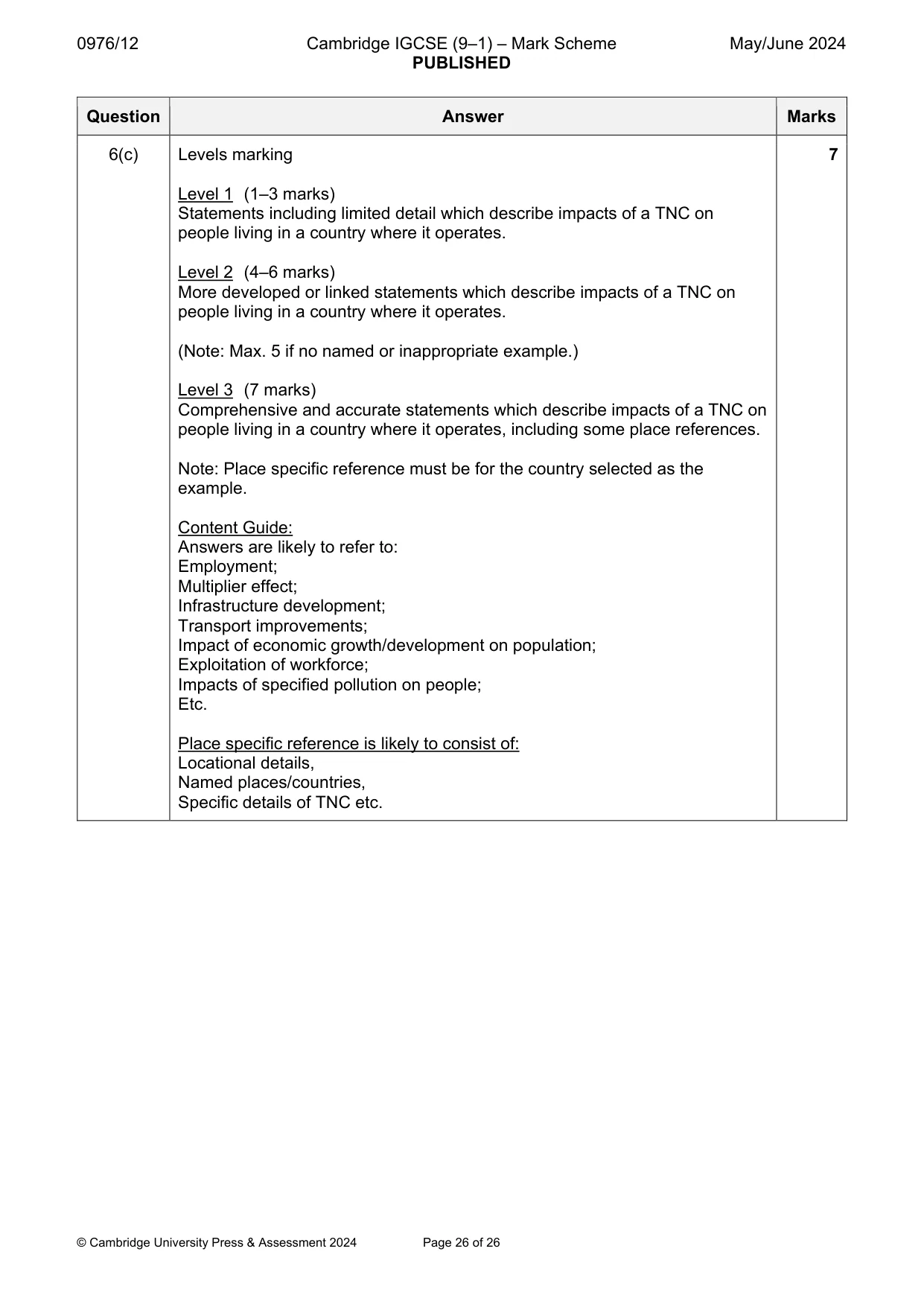 Mark scheme, page 26 of 26