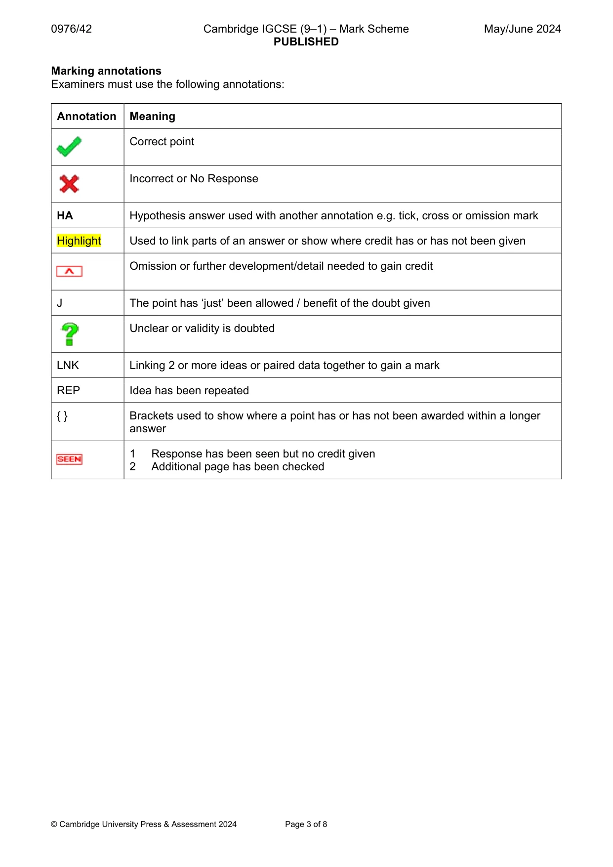 Mark scheme, page 3 of 8