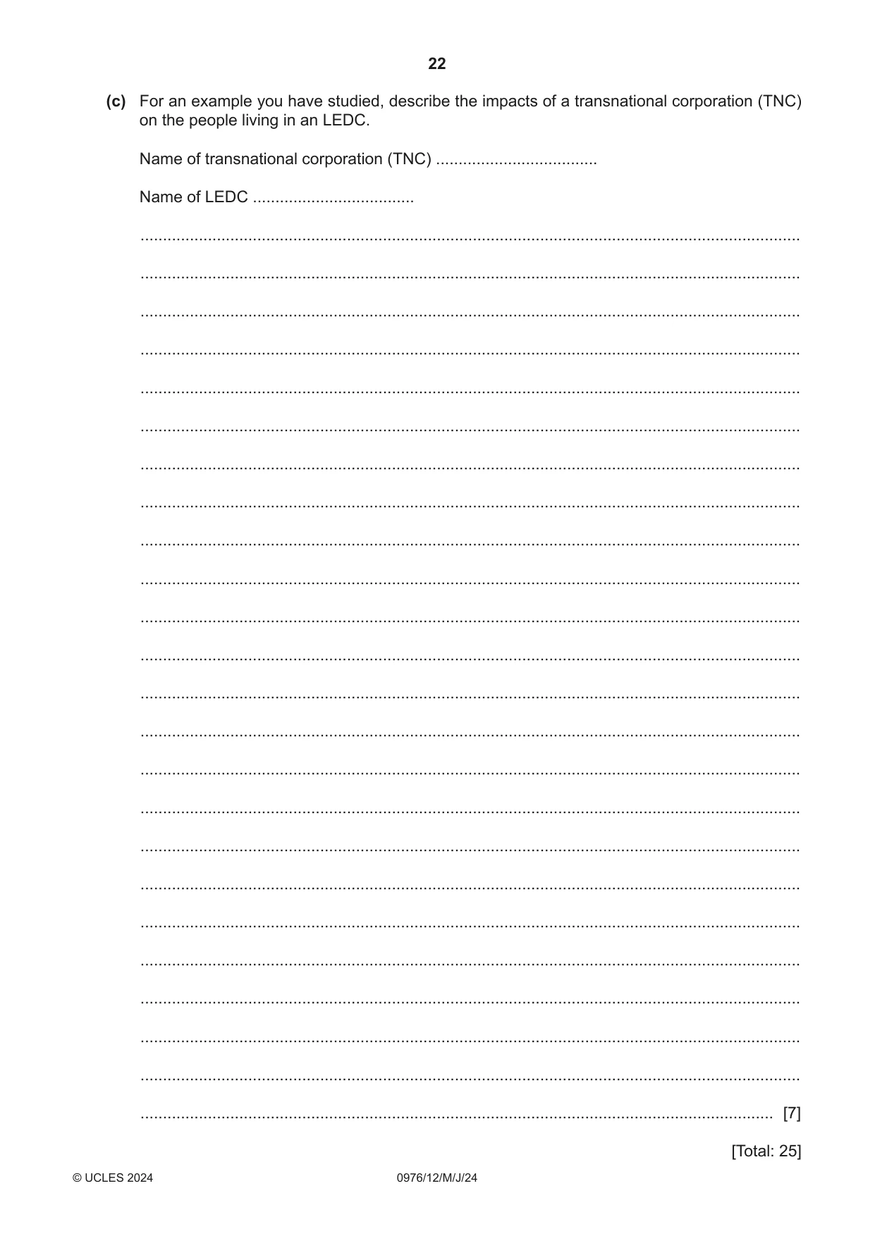 Cambridge IGCSE Geography (9-1) 0976 2024 May/June Paper 1 · Variant 2 question paper, page 22 of 24