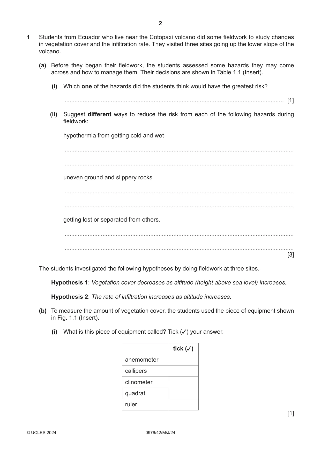 Cambridge IGCSE Geography (9-1) 0976 2024 May/June Paper 4 · Variant 2 question paper, page 2 of 20