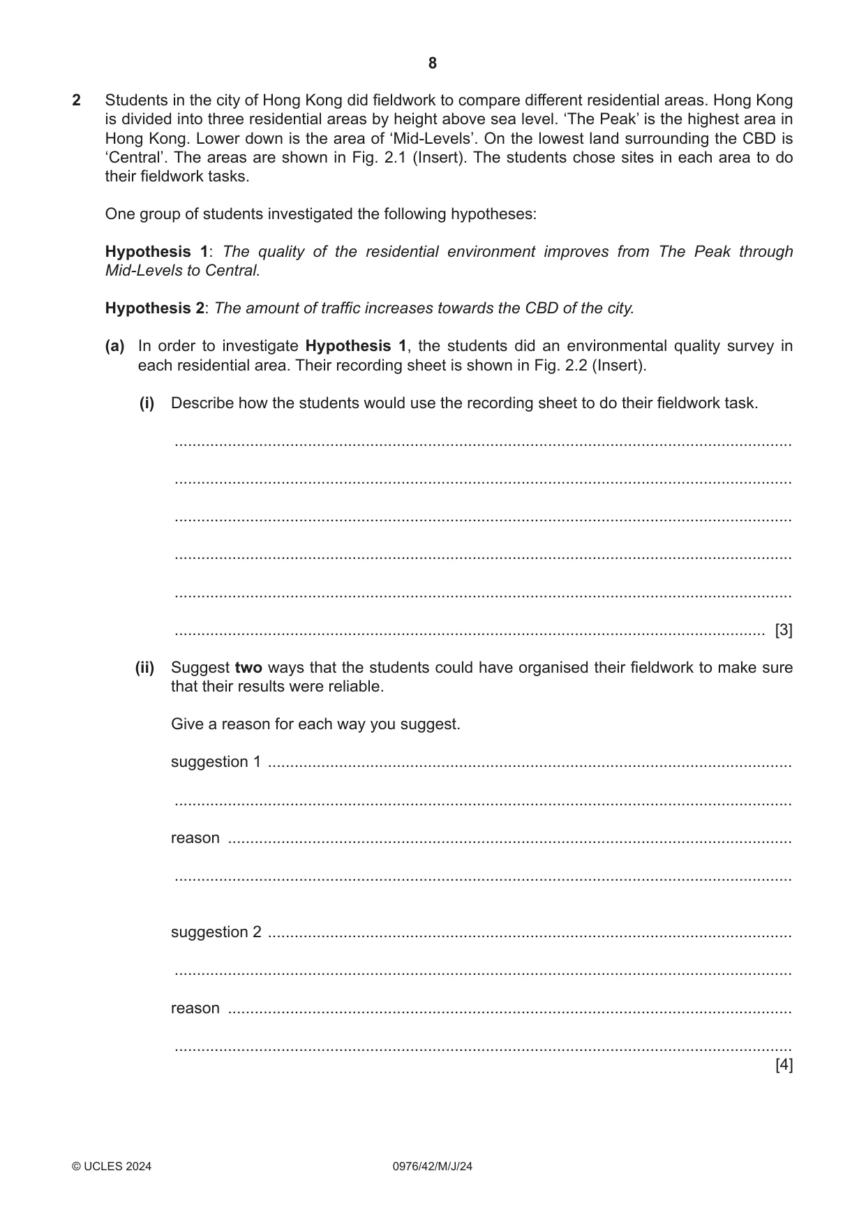 Cambridge IGCSE Geography (9-1) 0976 2024 May/June Paper 4 · Variant 2 question paper, page 8 of 20