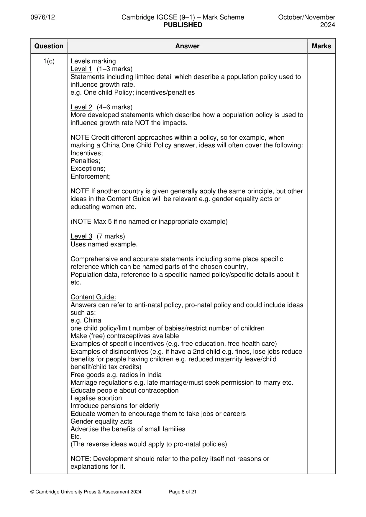 Mark scheme, page 8 of 21