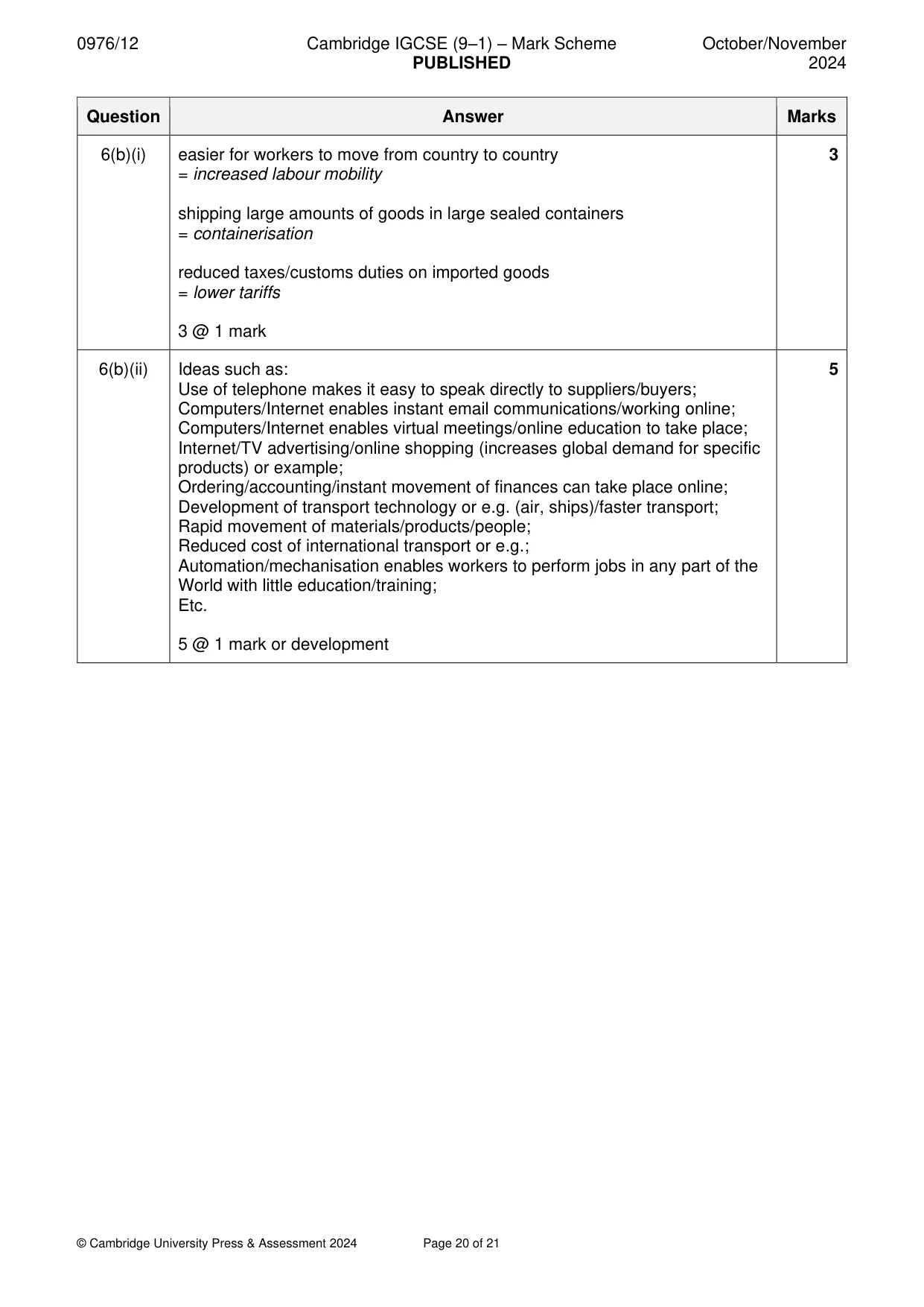 Mark scheme, page 20 of 21