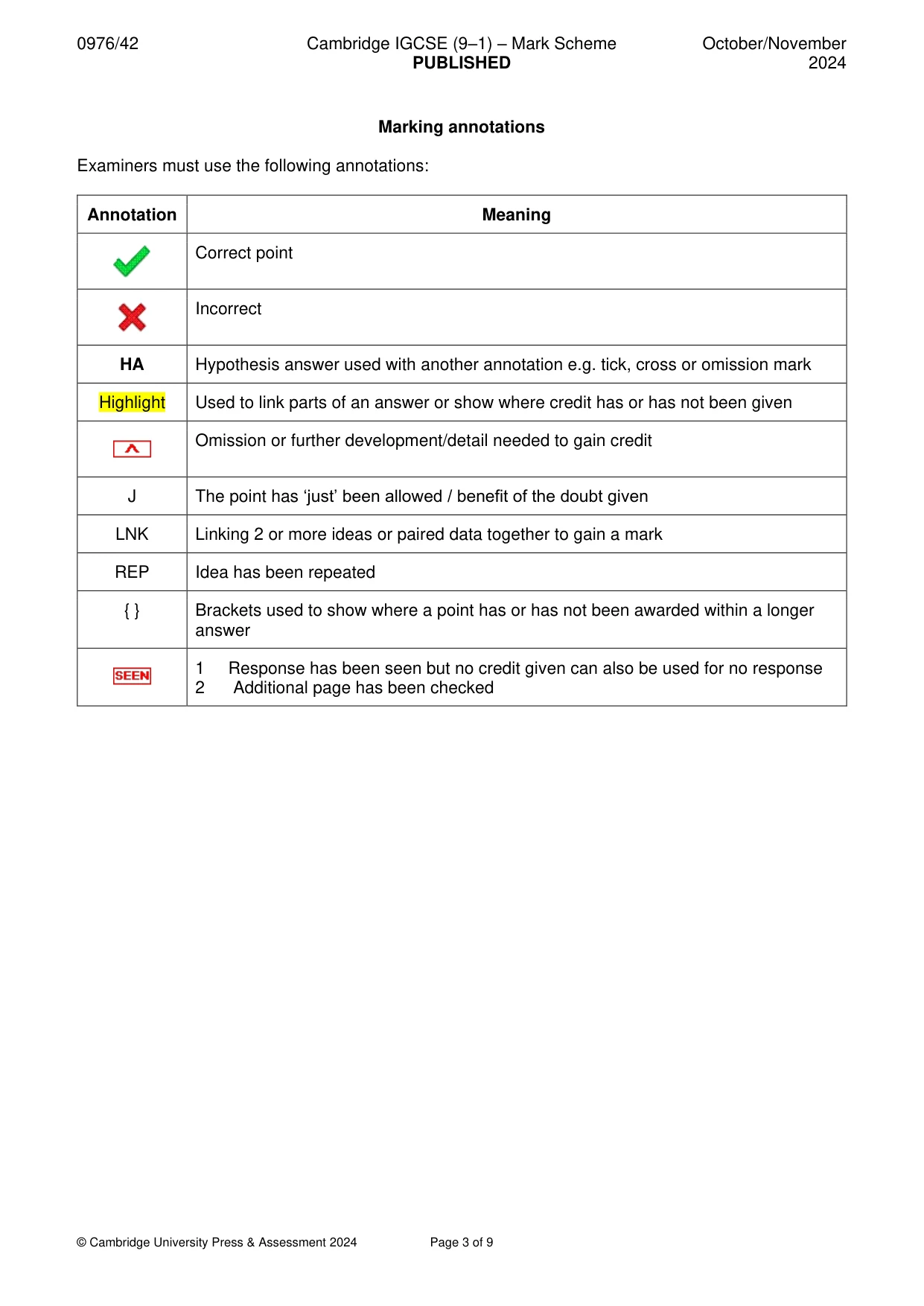 Mark scheme, page 3 of 9